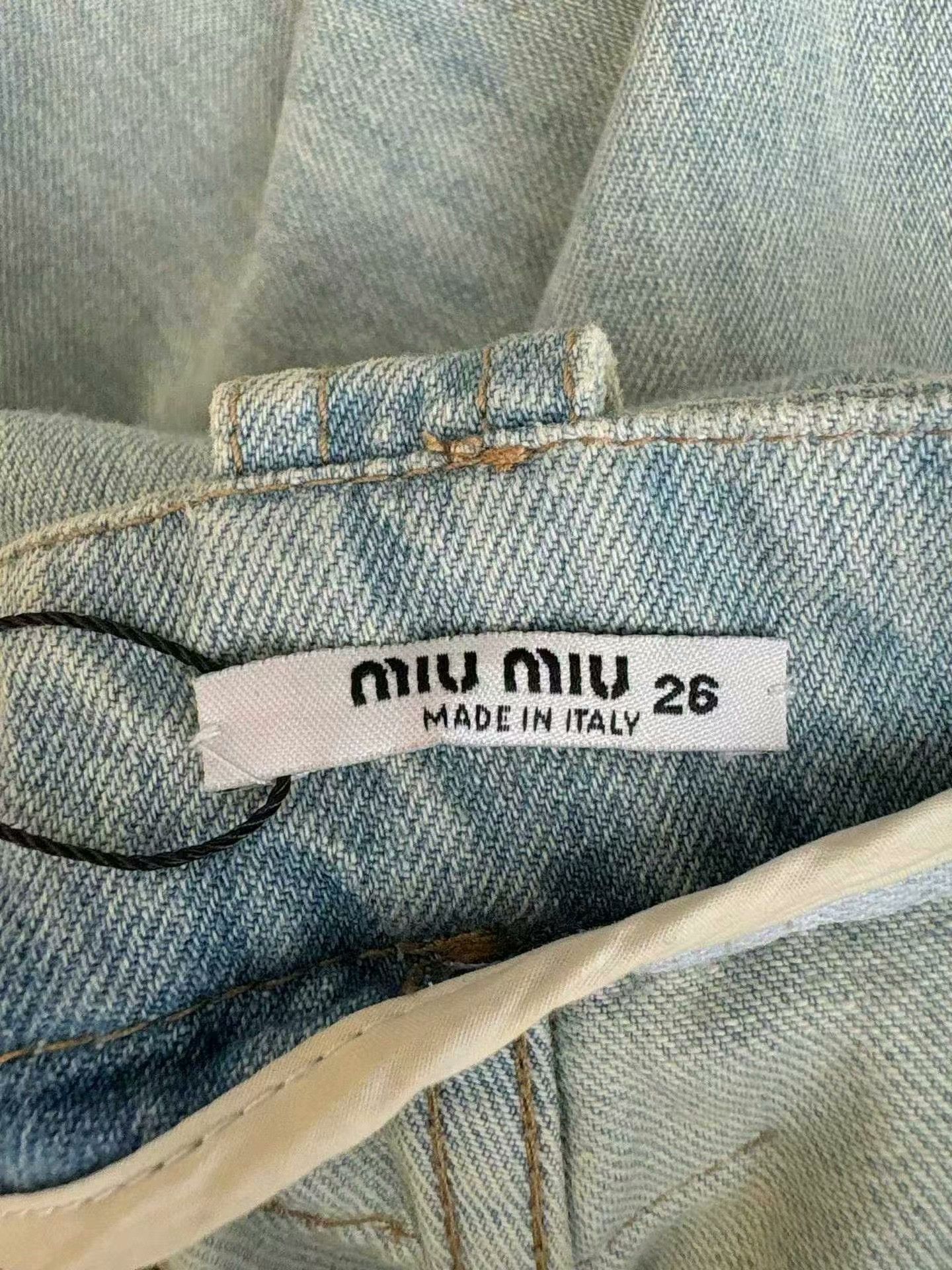 Miu Miu MIUMIU Behind Leather Patch Wide-Leg Jeans Size 26" / US 2 / IT 38 - 4 Thumbnail