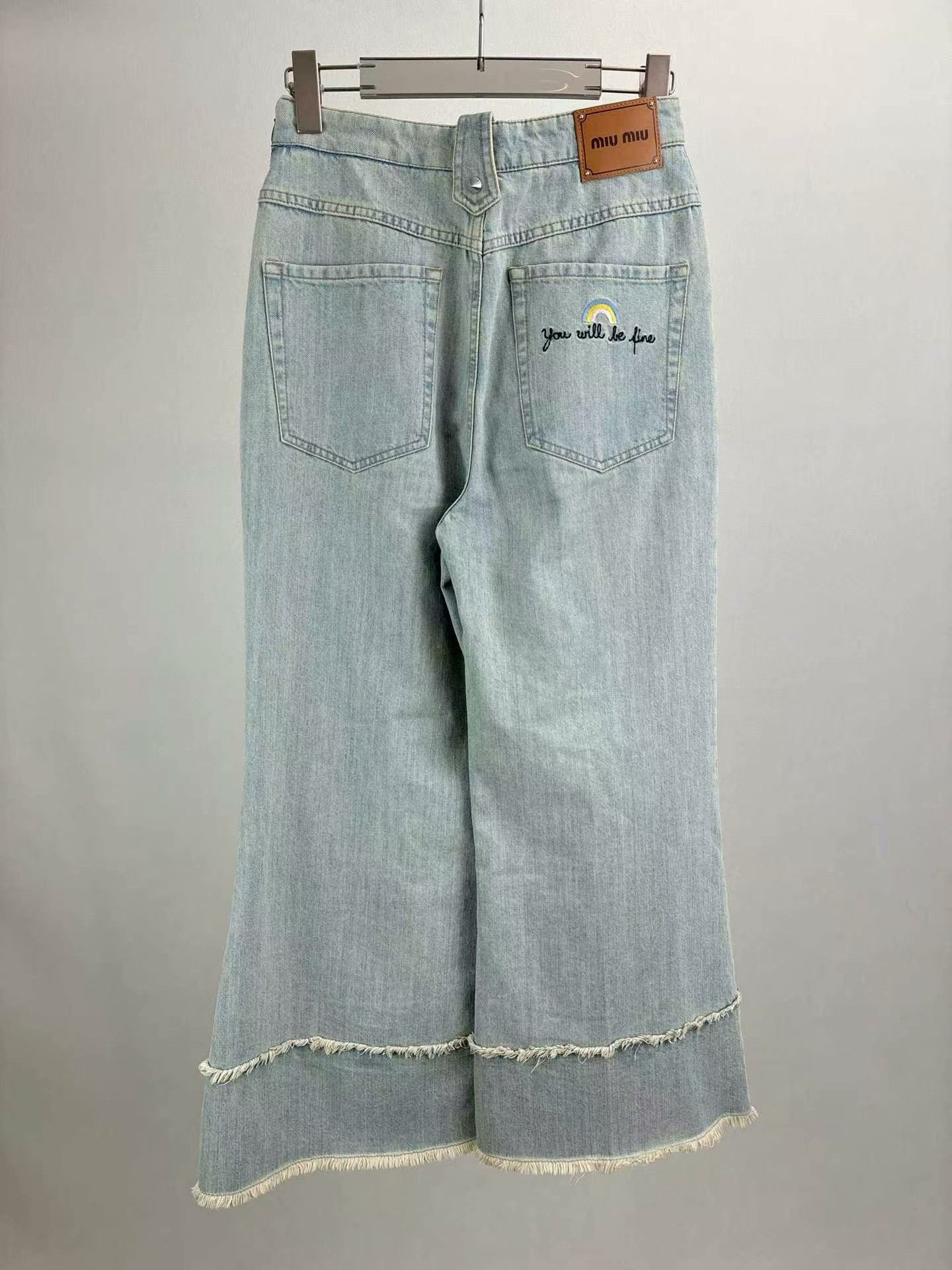 Miu Miu MIUMIU Behind Leather Patch Wide-Leg Jeans Size 26" / US 2 / IT 38 - 2 Thumbnail