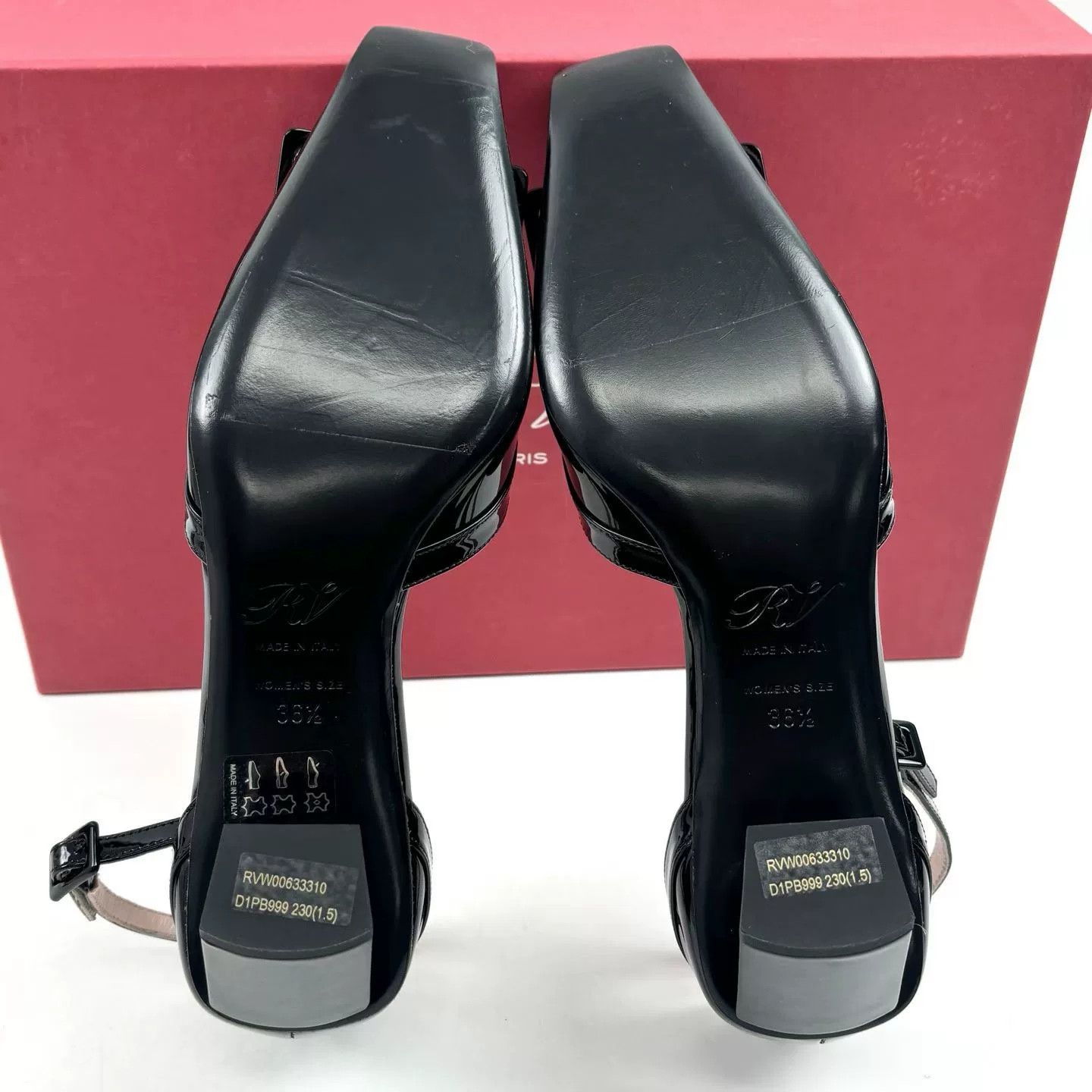Roger Vivier RV Black Patent Leather Low Heel Sandals Size US 5.5 / IT 35.5 - 6 Thumbnail