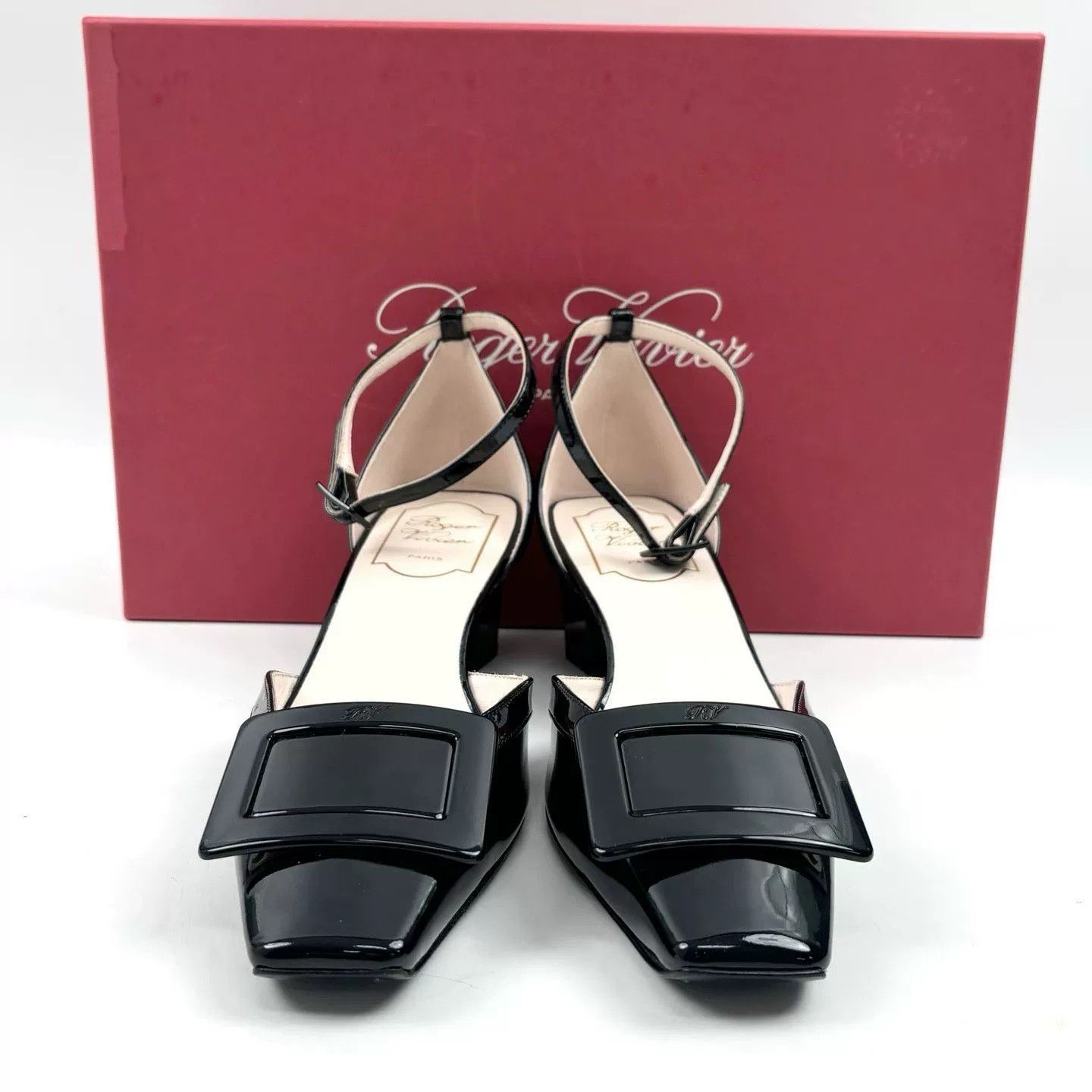 Roger Vivier RV Black Patent Leather Low Heel Sandals Size US 5.5 / IT 35.5 - 2 Thumbnail