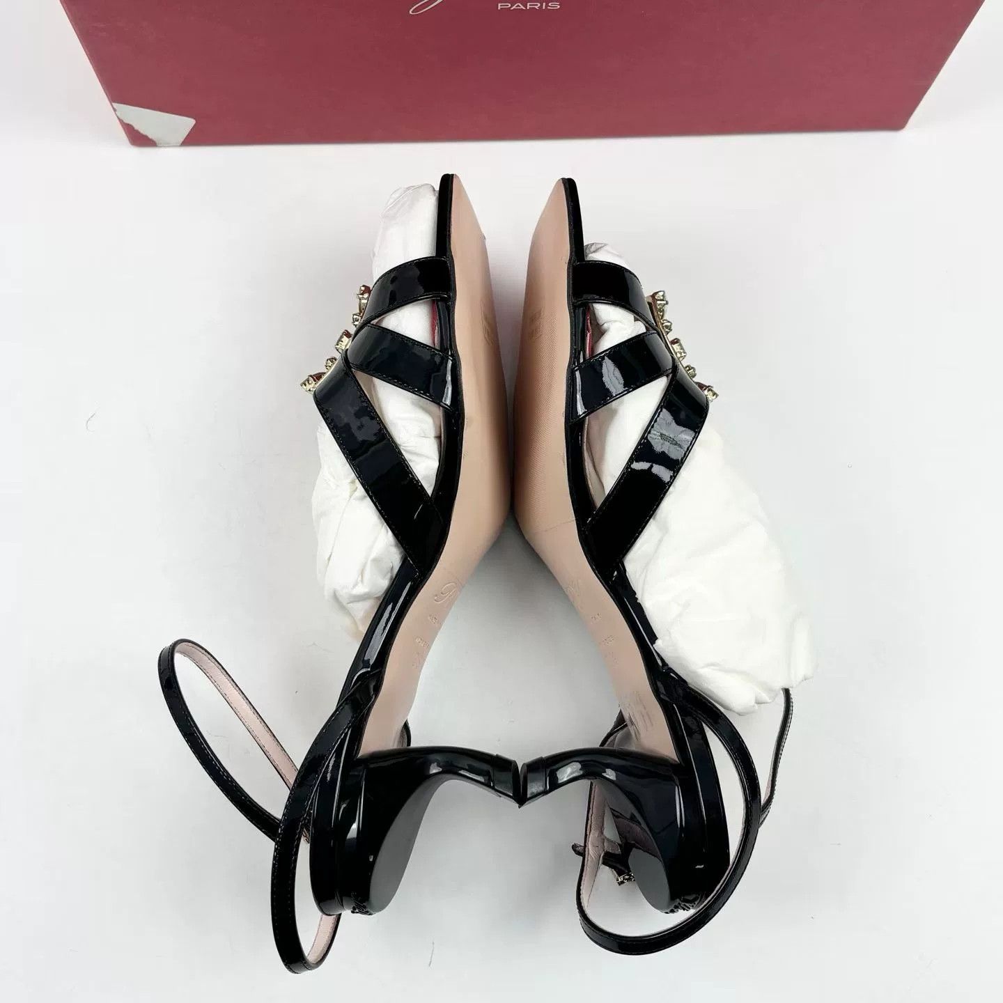 Roger Vivier RV Patent Leather Strappy Diamond Buckle Kitten Heel Size US 5.5 / IT 35.5 - 3 Thumbnail
