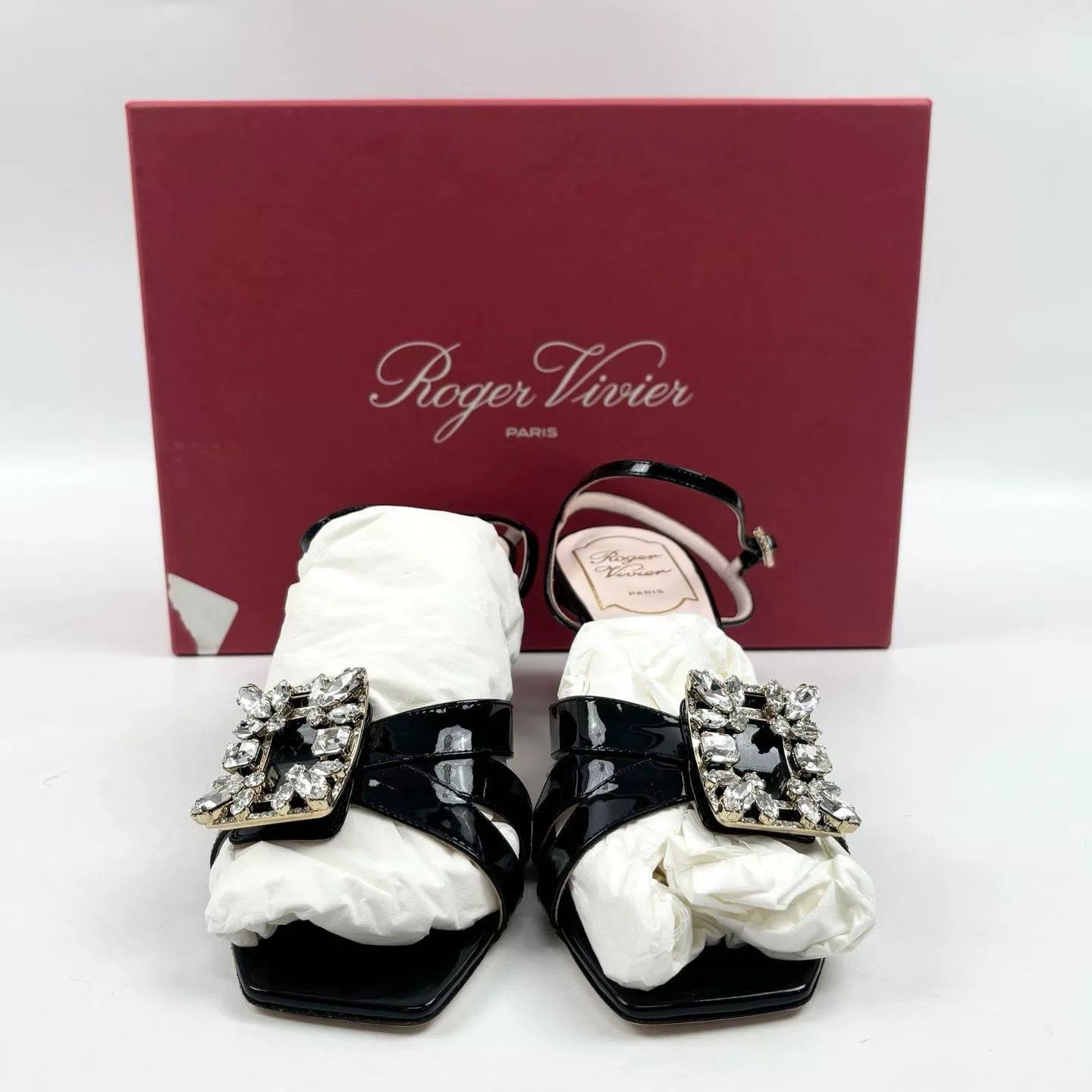 Roger Vivier RV Patent Leather Strappy Diamond Buckle Kitten Heel Size US 5.5 / IT 35.5 - 2 Thumbnail