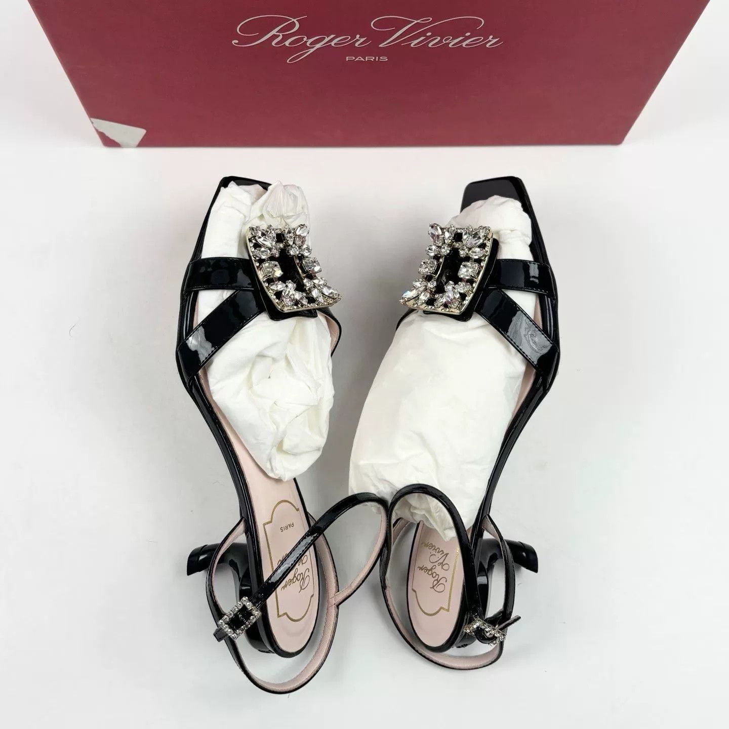 Roger Vivier RV Patent Leather Strappy Diamond Buckle Kitten Heel Size US 5.5 / IT 35.5 - 4 Thumbnail
