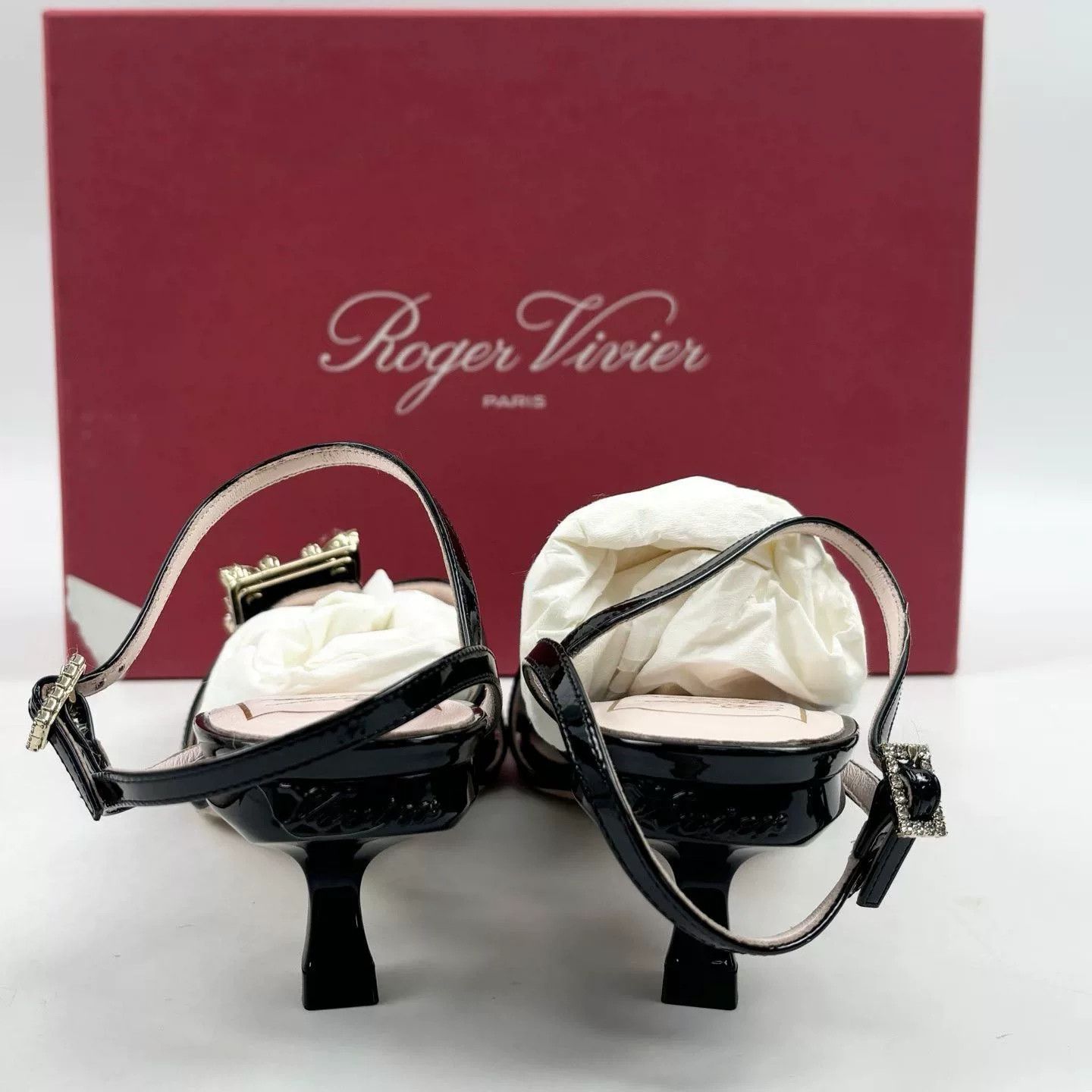 Roger Vivier RV Patent Leather Strappy Diamond Buckle Kitten Heel Size US 5.5 / IT 35.5 - 5 Thumbnail