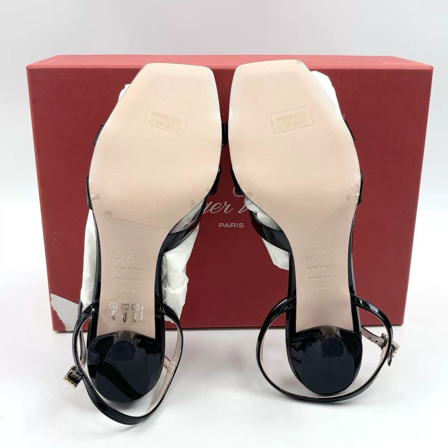 Roger Vivier RV Patent Leather Strappy Diamond Buckle Kitten Heel Size US 5.5 / IT 35.5 - 6 Thumbnail