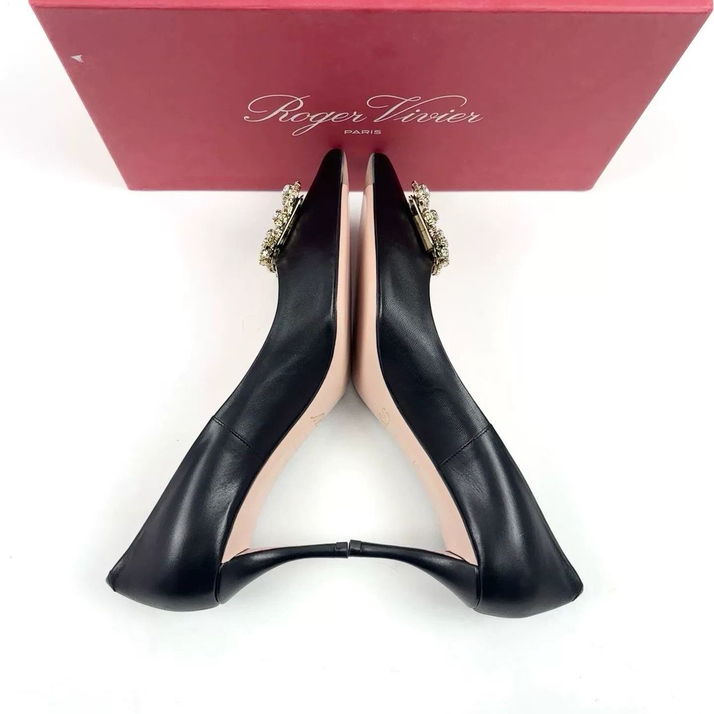 Roger Vivier RV Black Leather Diamond Buckle Heels Size US 7.5 / IT 37.5 - 3 Thumbnail