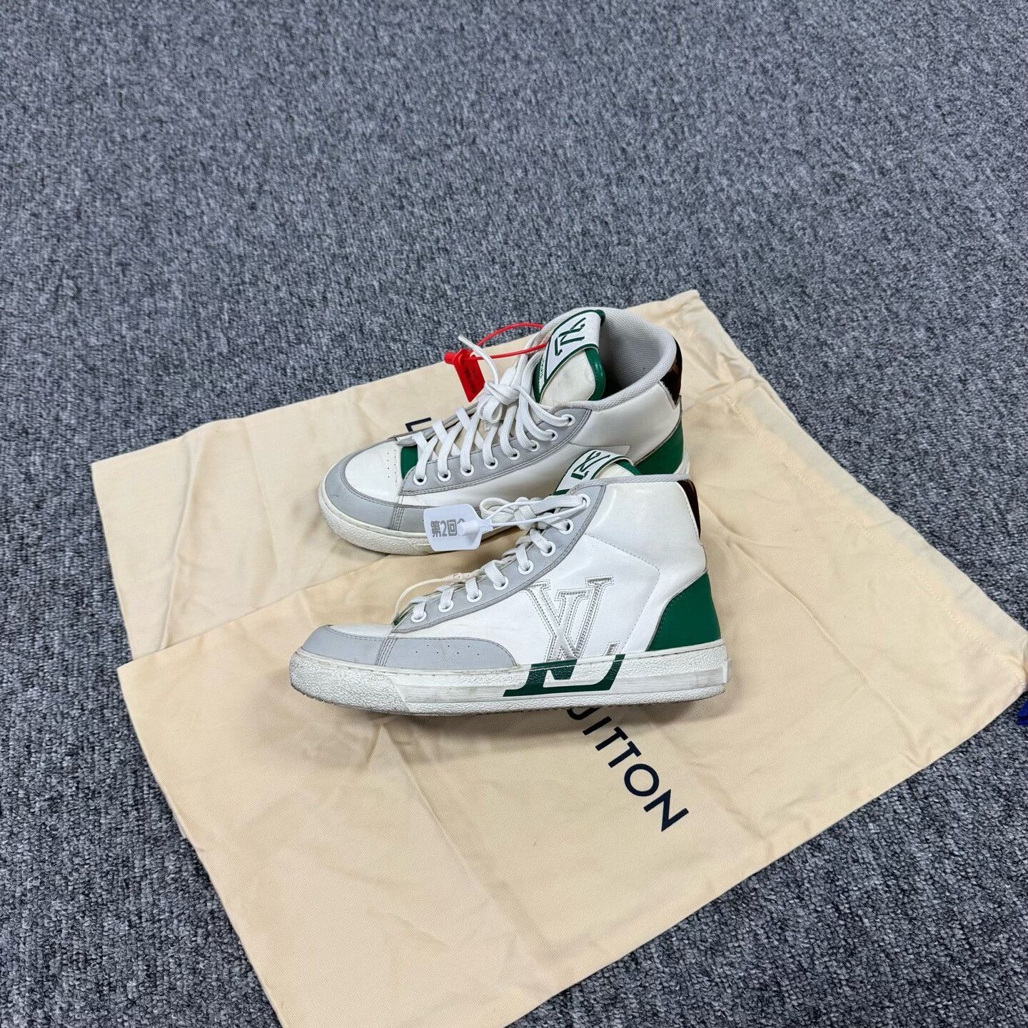 Louis Vuitton Louis Vuitton Charlie White Green Hi-Top Sneakers 37 Size US 5 / EU 37 - 3 Thumbnail