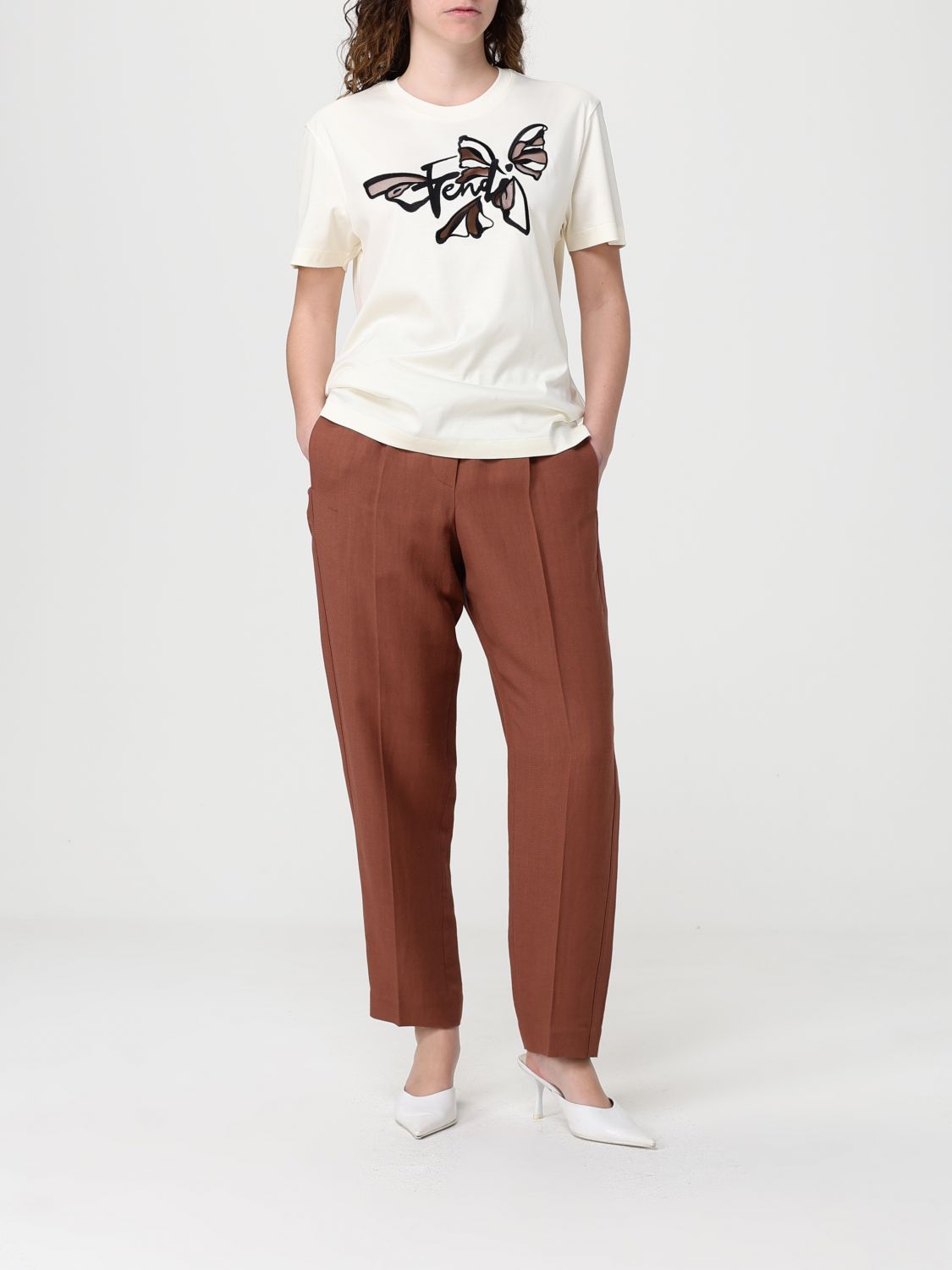 Fendi Fendi T-Shirt Woman Beige Size M / US 6-8 / IT 42-44 - 2 Thumbnail