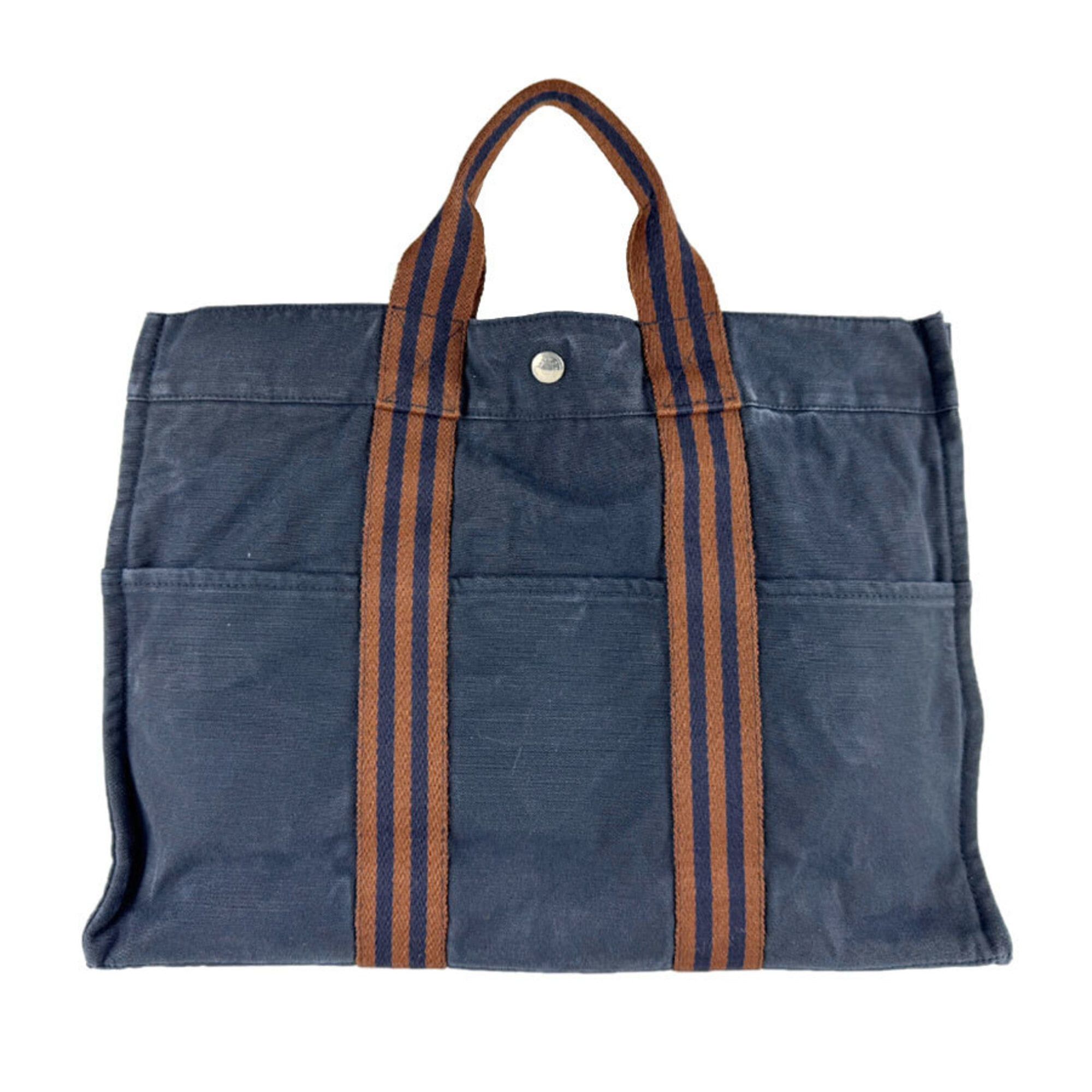 Hermes Hermes Fourre-Tout MM Canvas Handbag, Navy Brown, Women's z9571 Size ONE SIZE - 3 Thumbnail