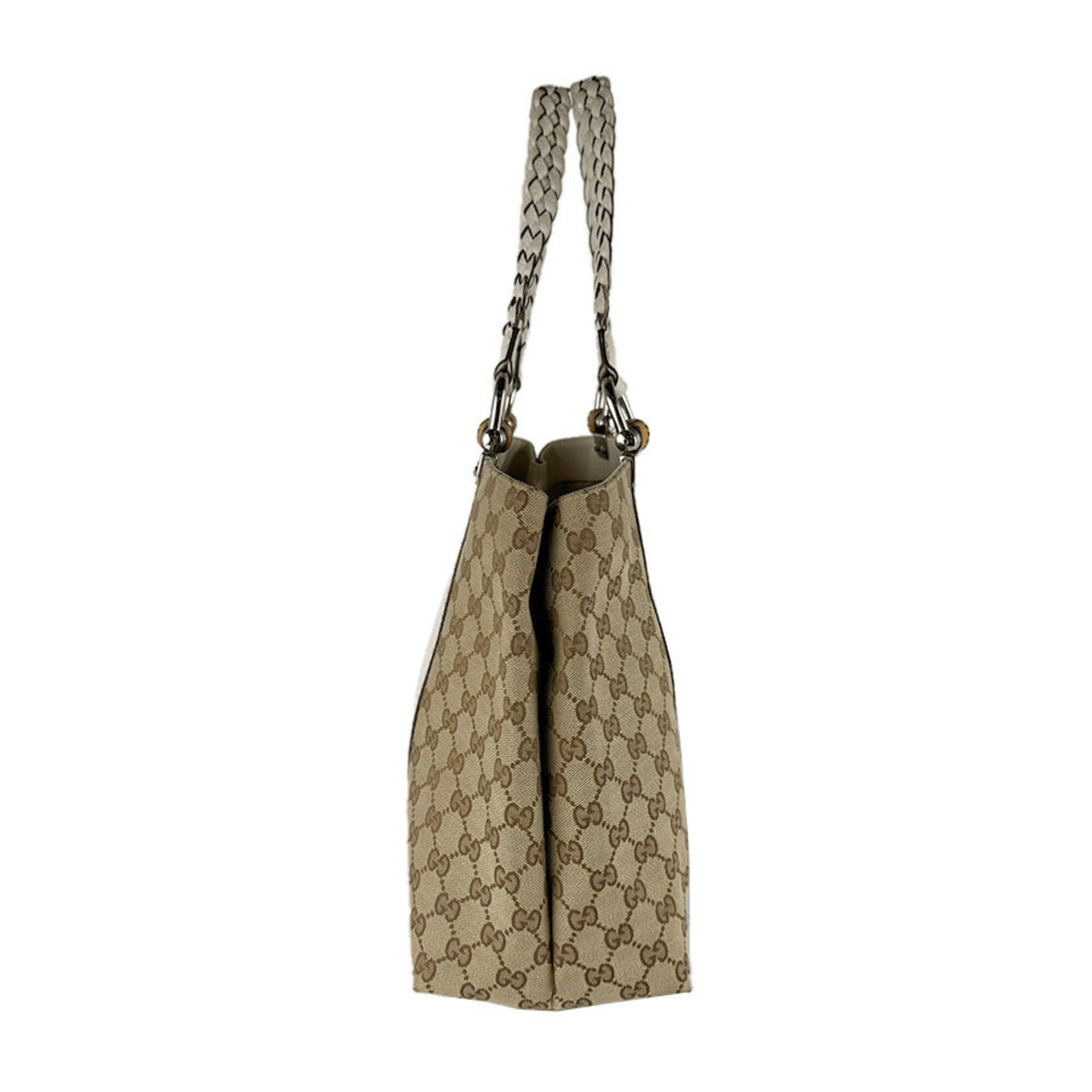 Gucci Gucci tote bag, Bamboo GG canvas, leather, beige brown, ivory, silver, women's, 232947 z9570 Size ONE SIZE - 2 Thumbnail