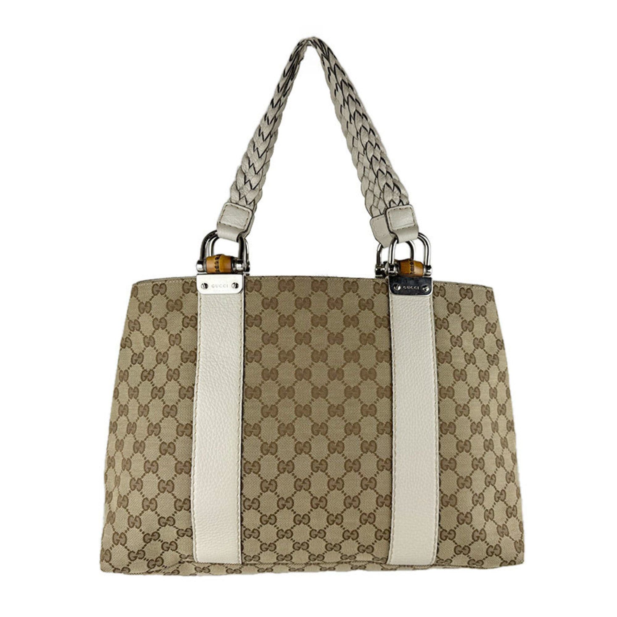 Gucci Gucci tote bag, Bamboo GG canvas, leather, beige brown, ivory, silver, women's, 232947 z9570 Size ONE SIZE - 3 Thumbnail