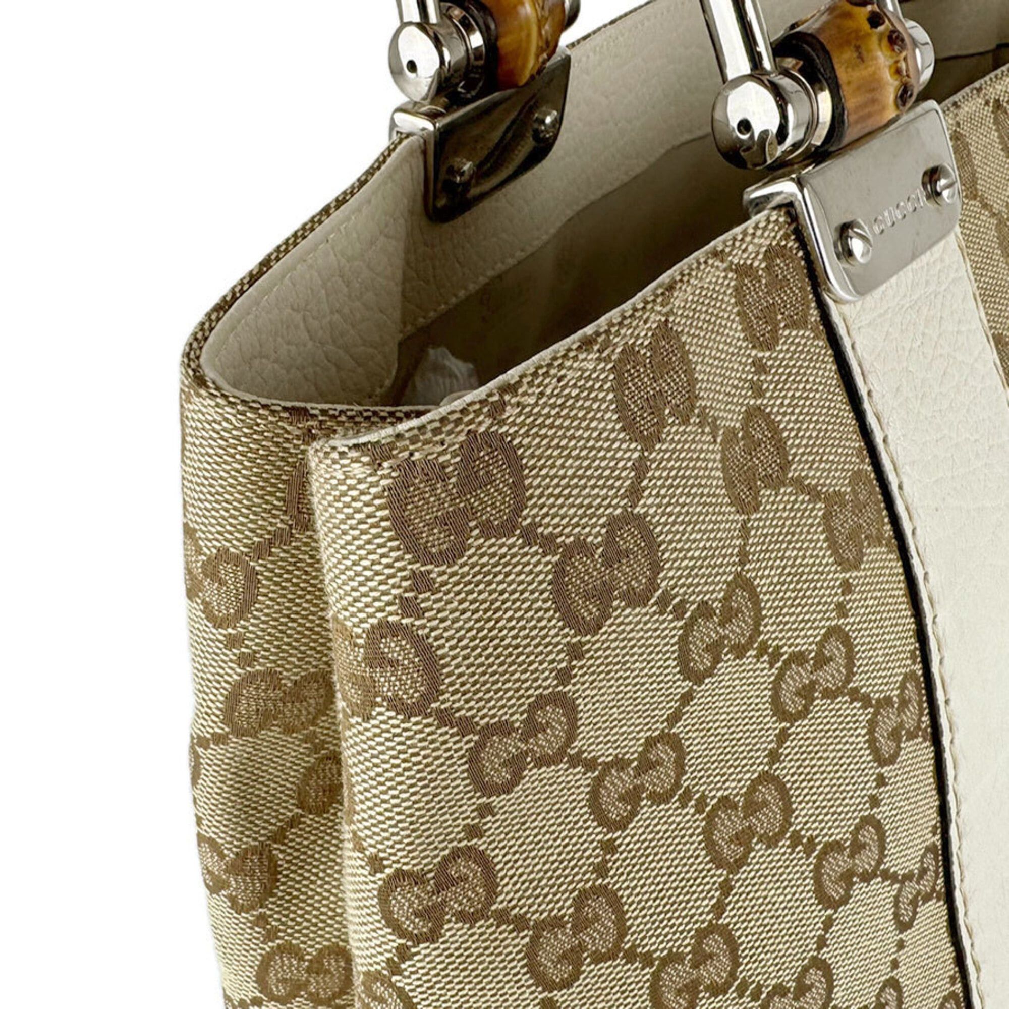Gucci Gucci tote bag, Bamboo GG canvas, leather, beige brown, ivory, silver, women's, 232947 z9570 Size ONE SIZE - 7 Thumbnail