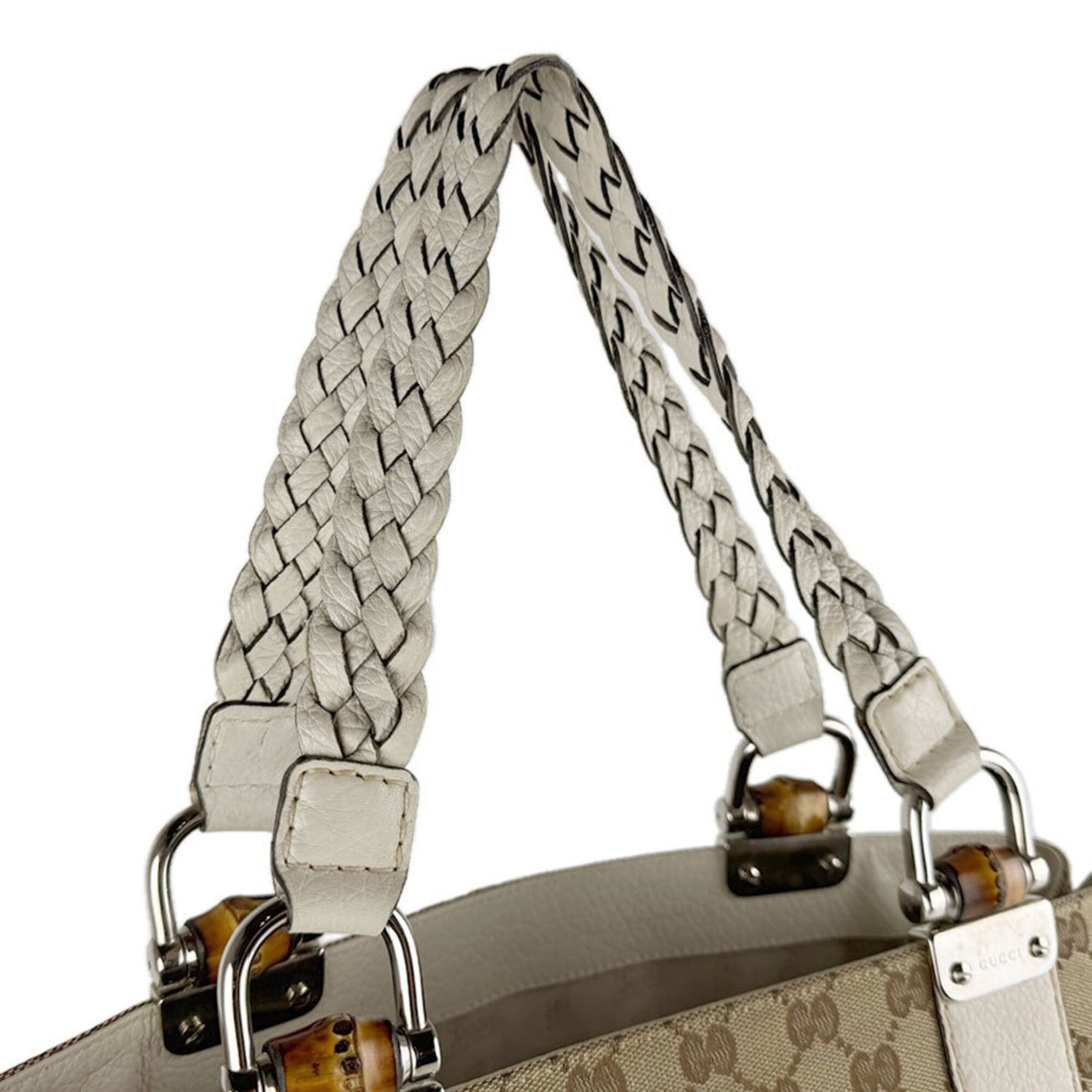 Gucci Gucci tote bag, Bamboo GG canvas, leather, beige brown, ivory, silver, women's, 232947 z9570 Size ONE SIZE - 11 Thumbnail