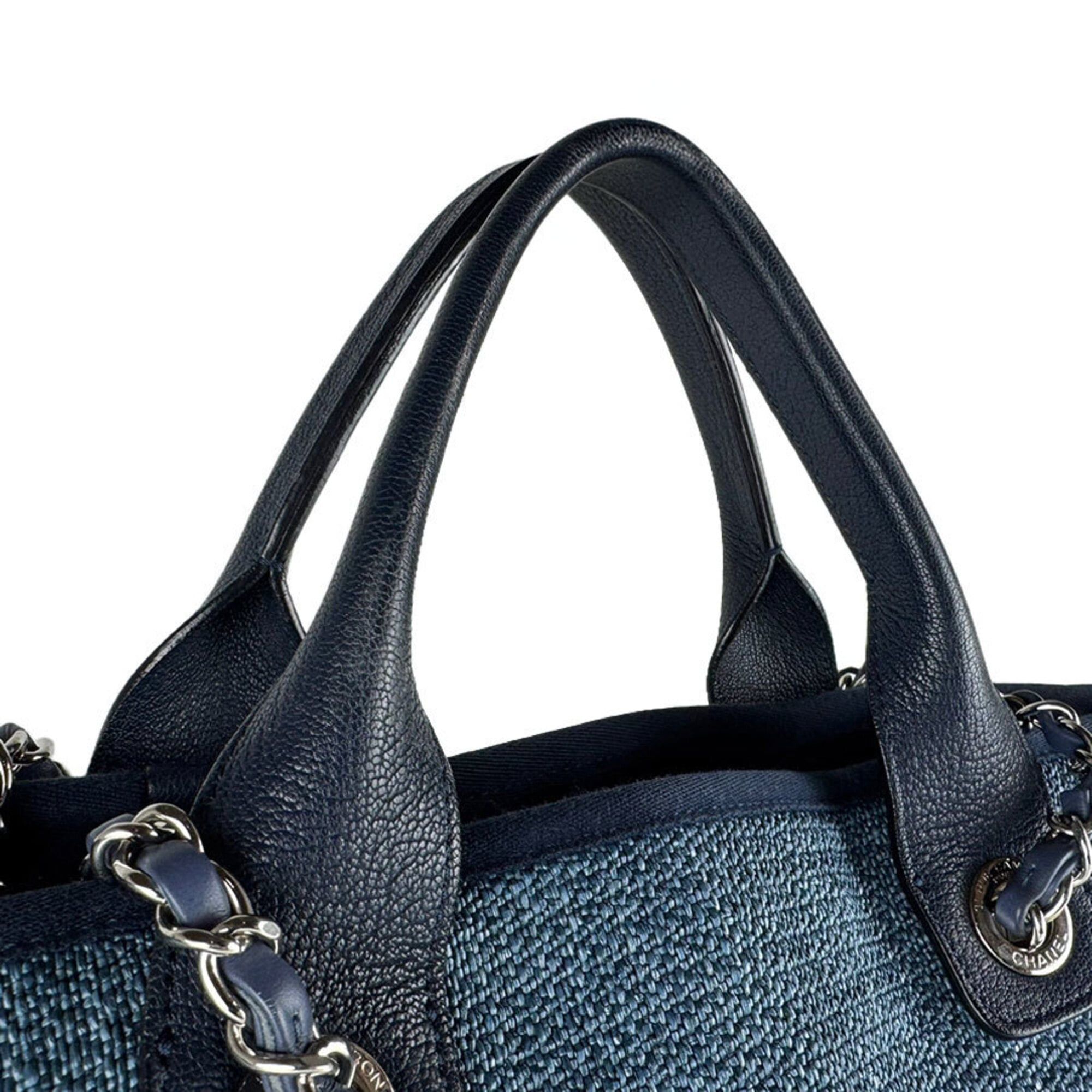Chanel Chanel Shoulder Bag Large Shopping Tote Raffia Canvas Blue Women's z9568 Size ONE SIZE - 10 Thumbnail