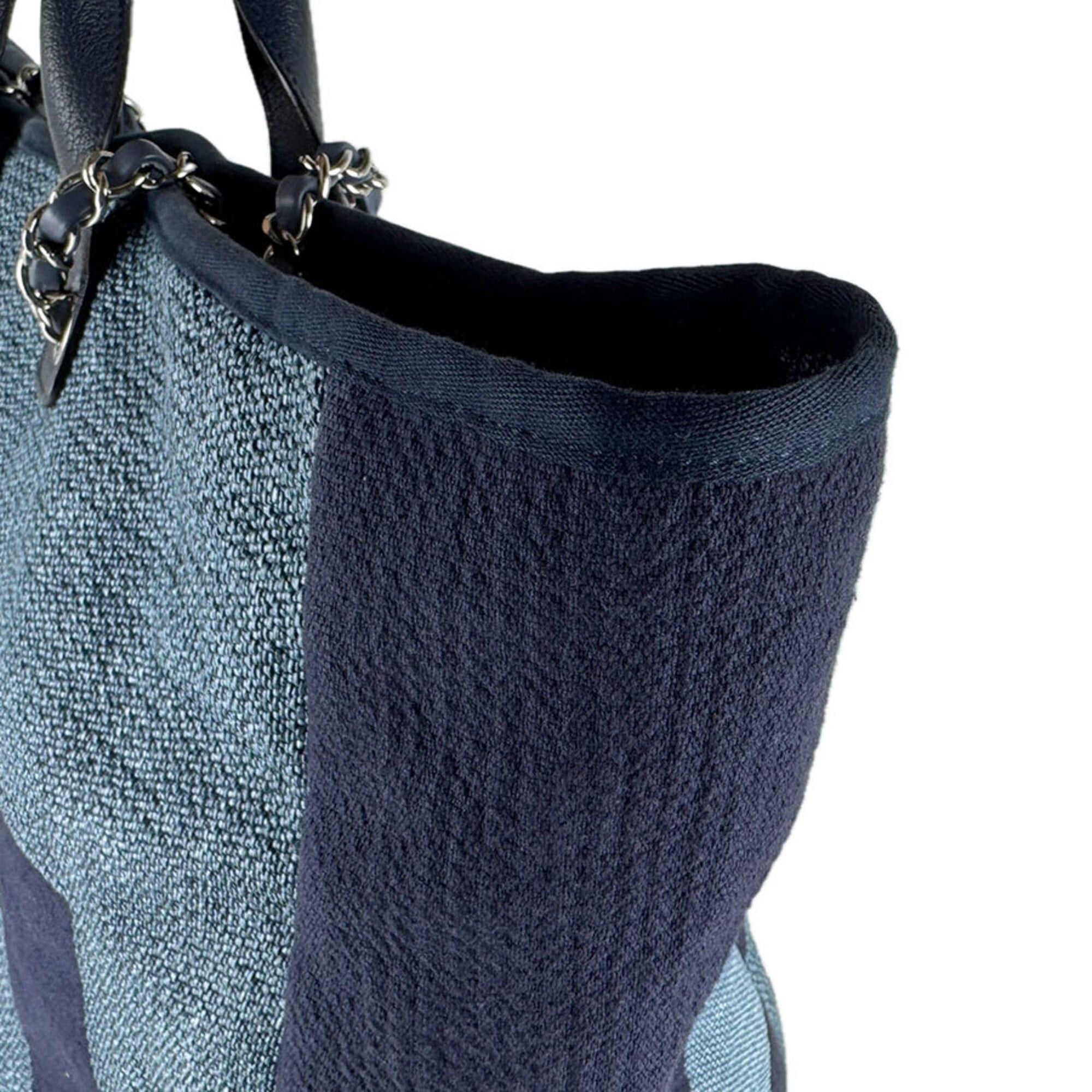 Chanel Chanel Shoulder Bag Large Shopping Tote Raffia Canvas Blue Women's z9568 Size ONE SIZE - 7 Thumbnail