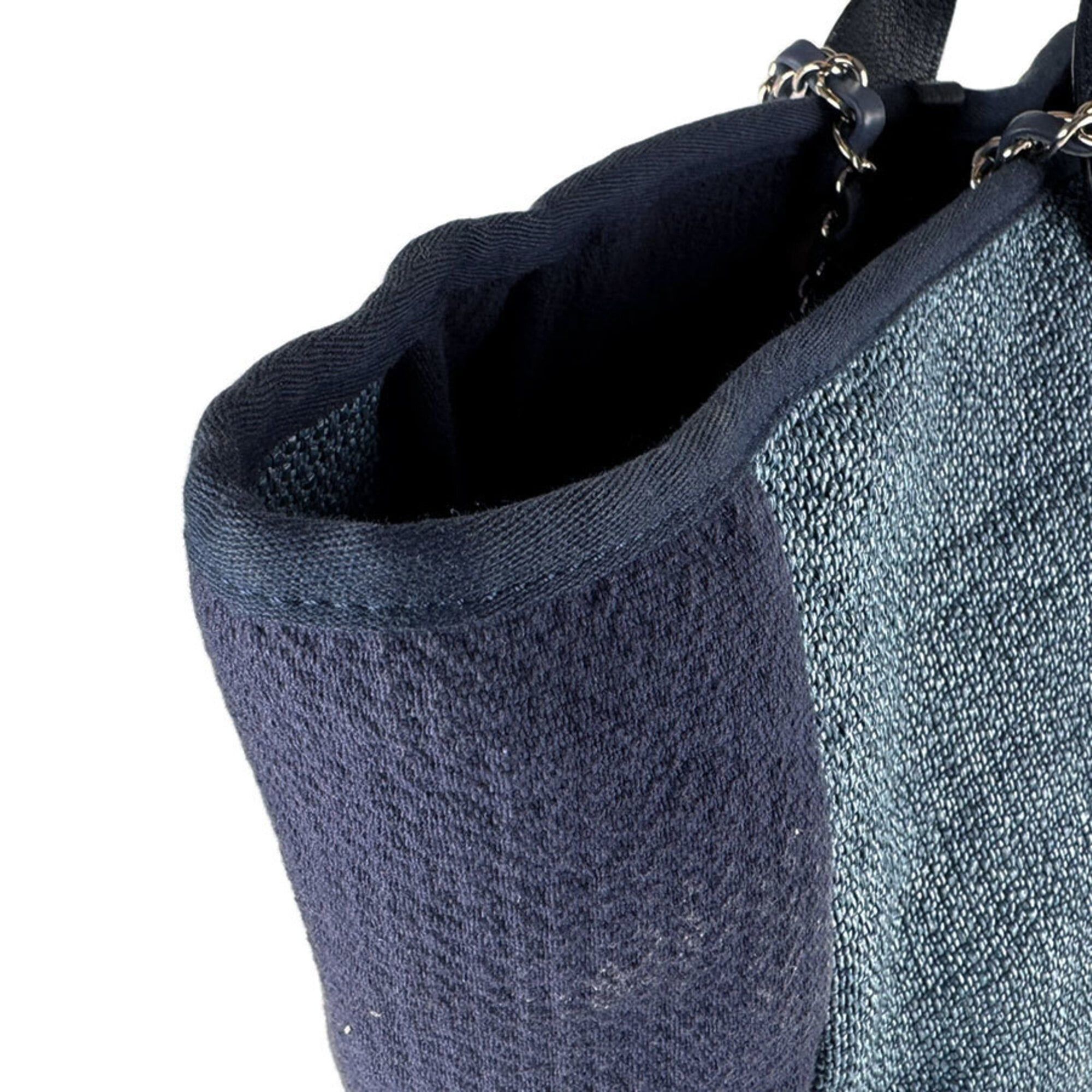 Chanel Chanel Shoulder Bag Large Shopping Tote Raffia Canvas Blue Women's z9568 Size ONE SIZE - 6 Thumbnail