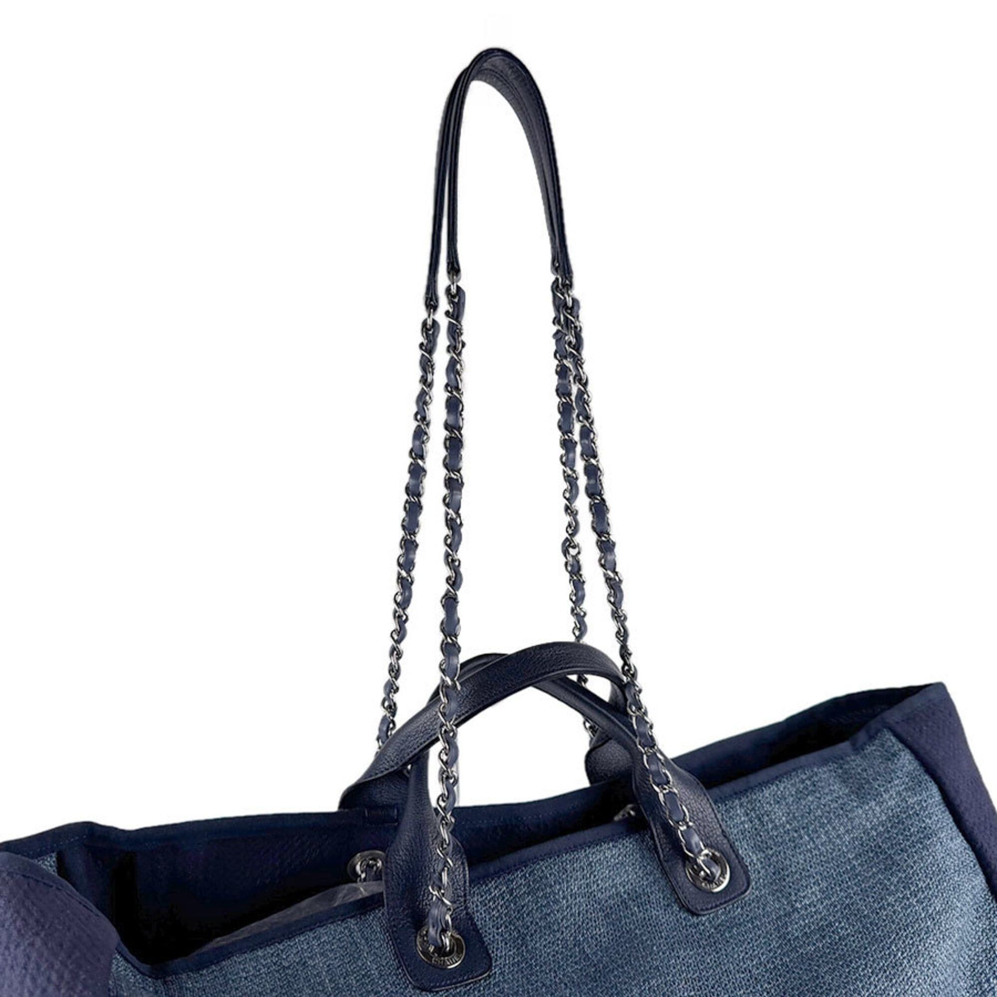 Chanel Chanel Shoulder Bag Large Shopping Tote Raffia Canvas Blue Women's z9568 Size ONE SIZE - 11 Thumbnail
