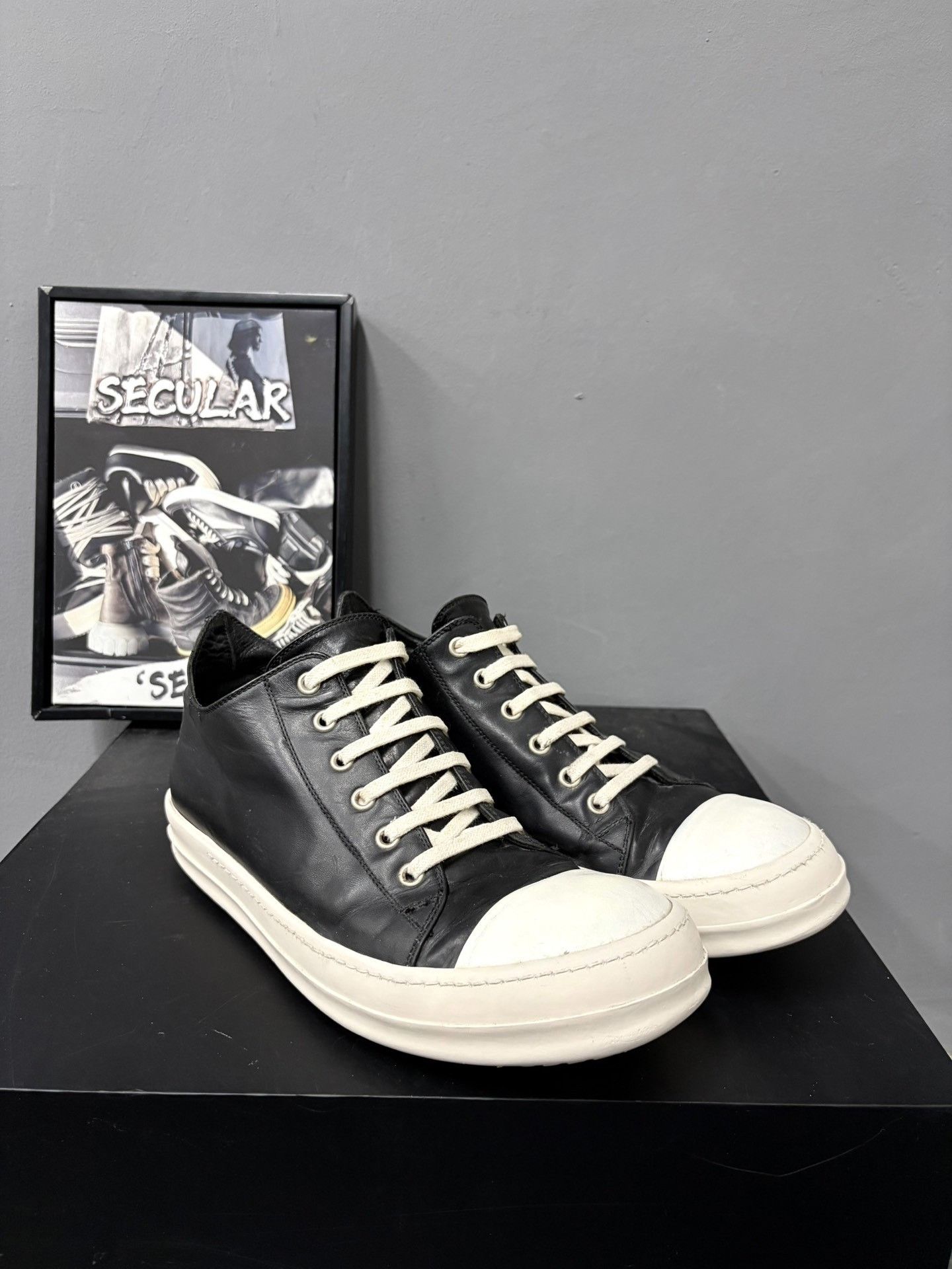 Rick Owens Rick Owens 16SS Men's Black White Low-Top Size US 7.5 / EU 40-41 - 3 Thumbnail