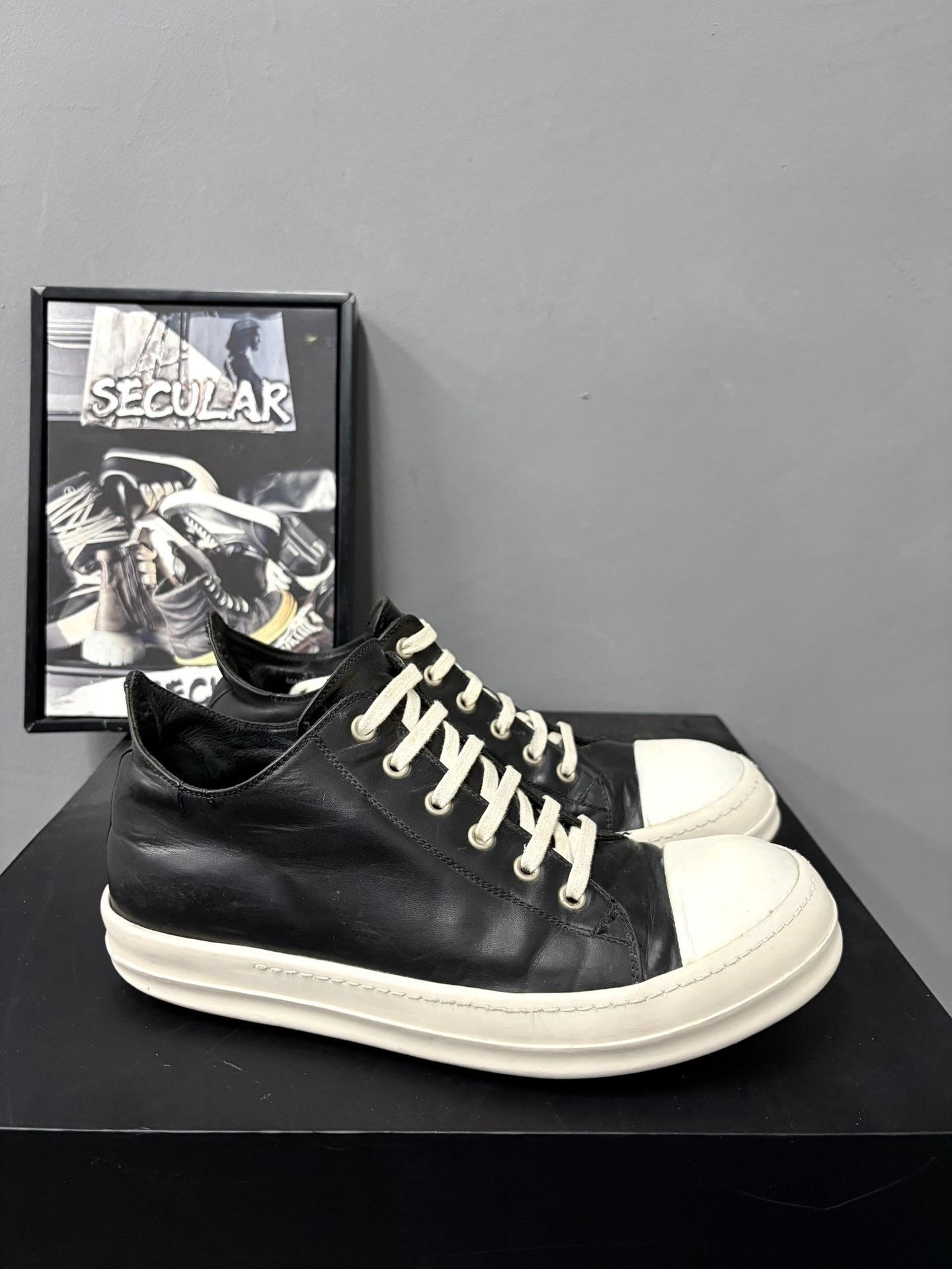 Rick Owens Rick Owens 16SS Men's Black White Low-Top Size US 7.5 / EU 40-41 - 4 Thumbnail