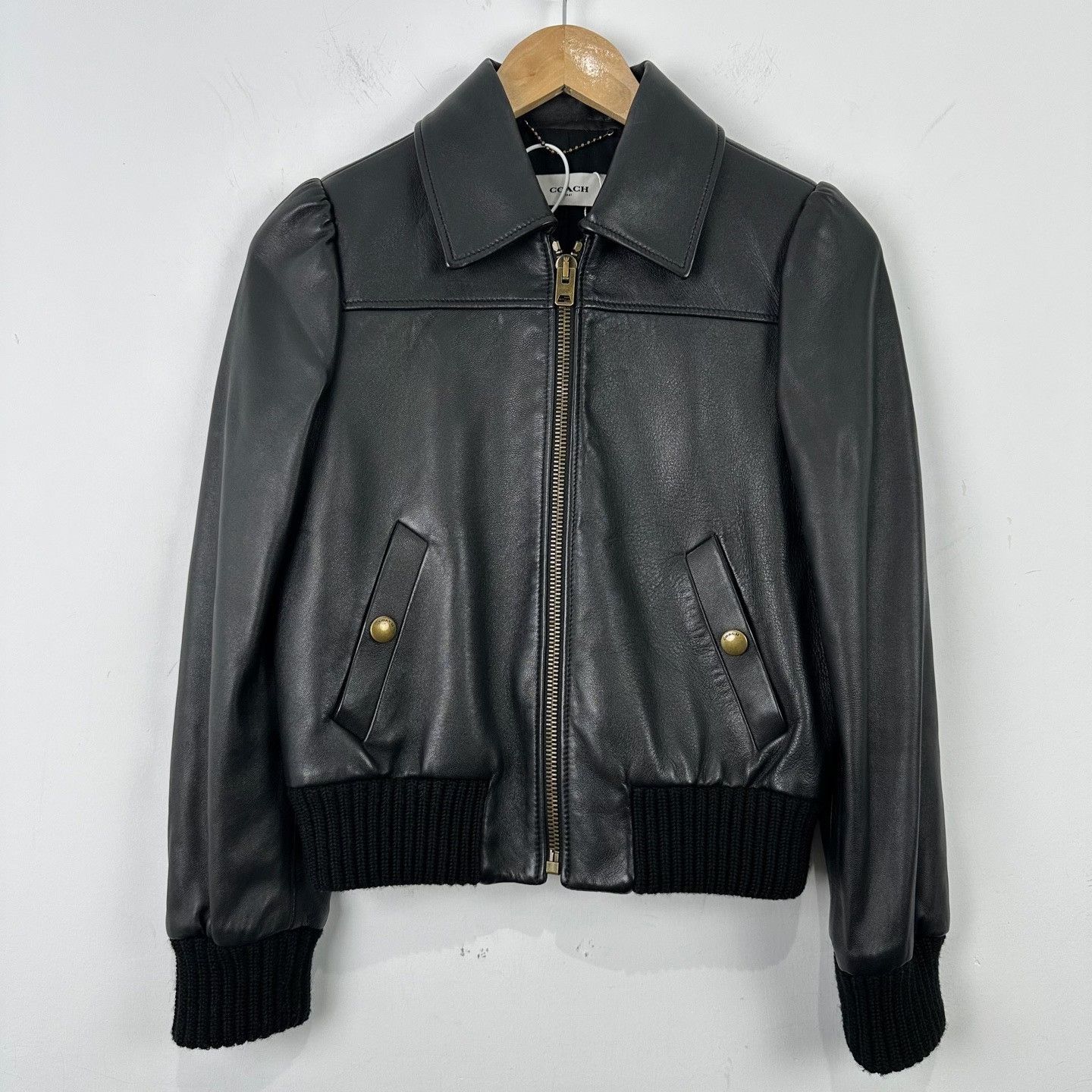 Coach Coach Puff Shoulder Lambskin Leather Jacket US 2 Size XS / US 0-2 / IT 36-38 - 2 Thumbnail