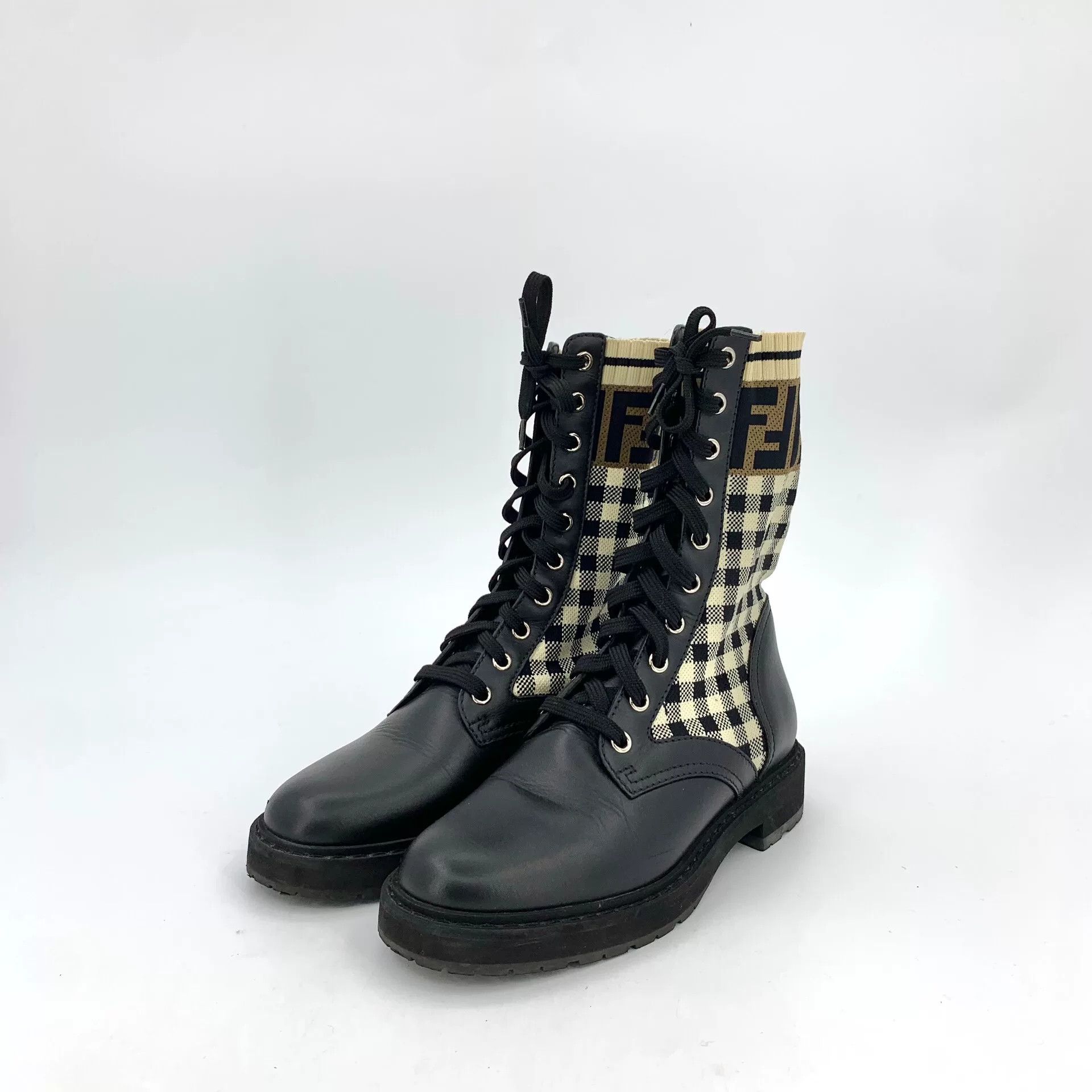 Fendi Fendi Checkered Leather Lace-Up Boots 35 Size US 5 / IT 35 - 2 Thumbnail