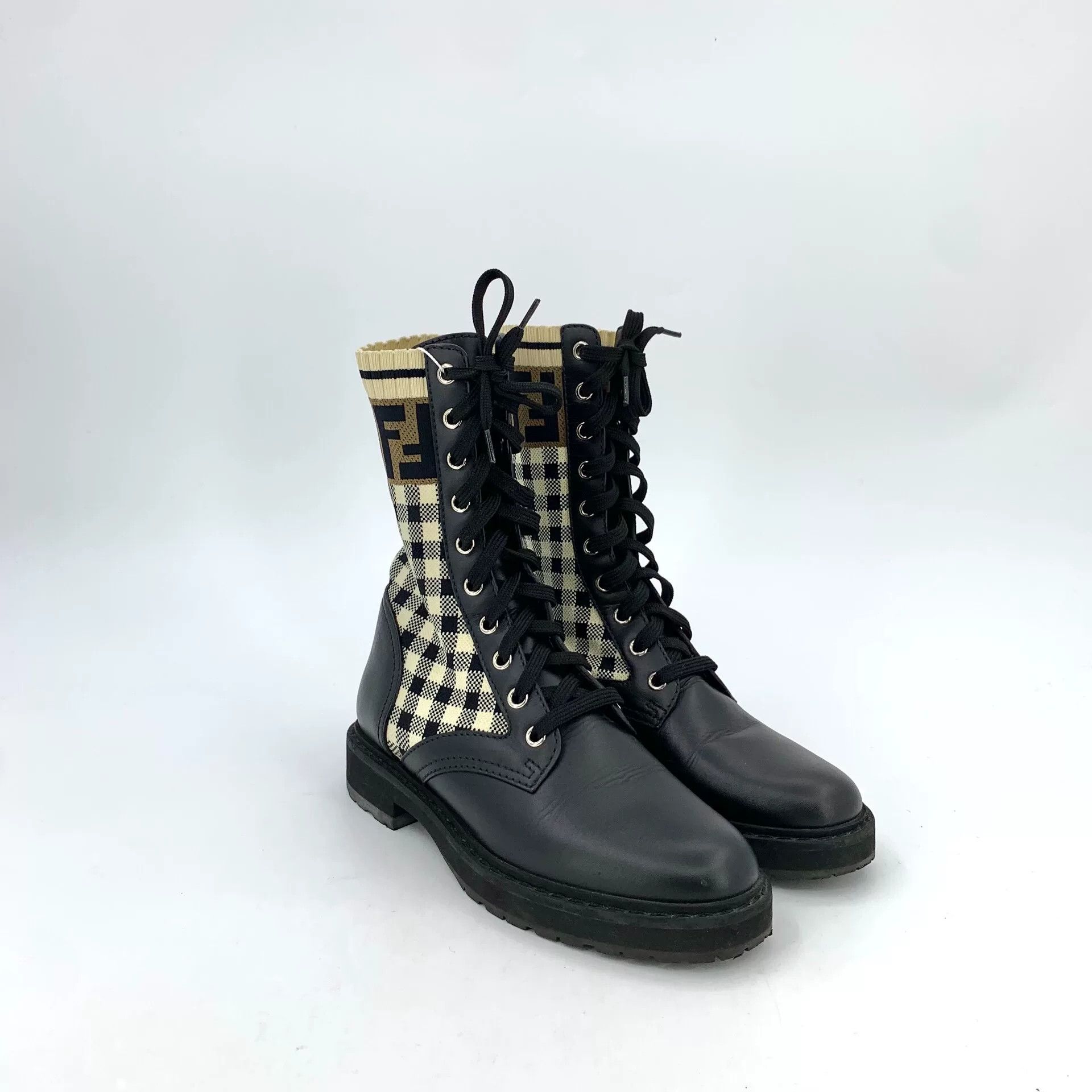 Fendi Fendi Checkered Leather Lace-Up Boots 35 Size US 5 / IT 35 - 3 Thumbnail