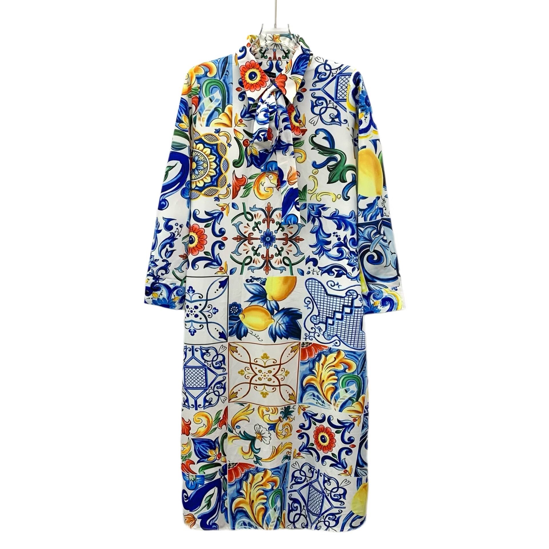 Dolce & Gabbana Dolce & Gabbana Majolica Print Bow Tie Midi Dress M Size M / US 6-8 / IT 42-44 - 2 Thumbnail