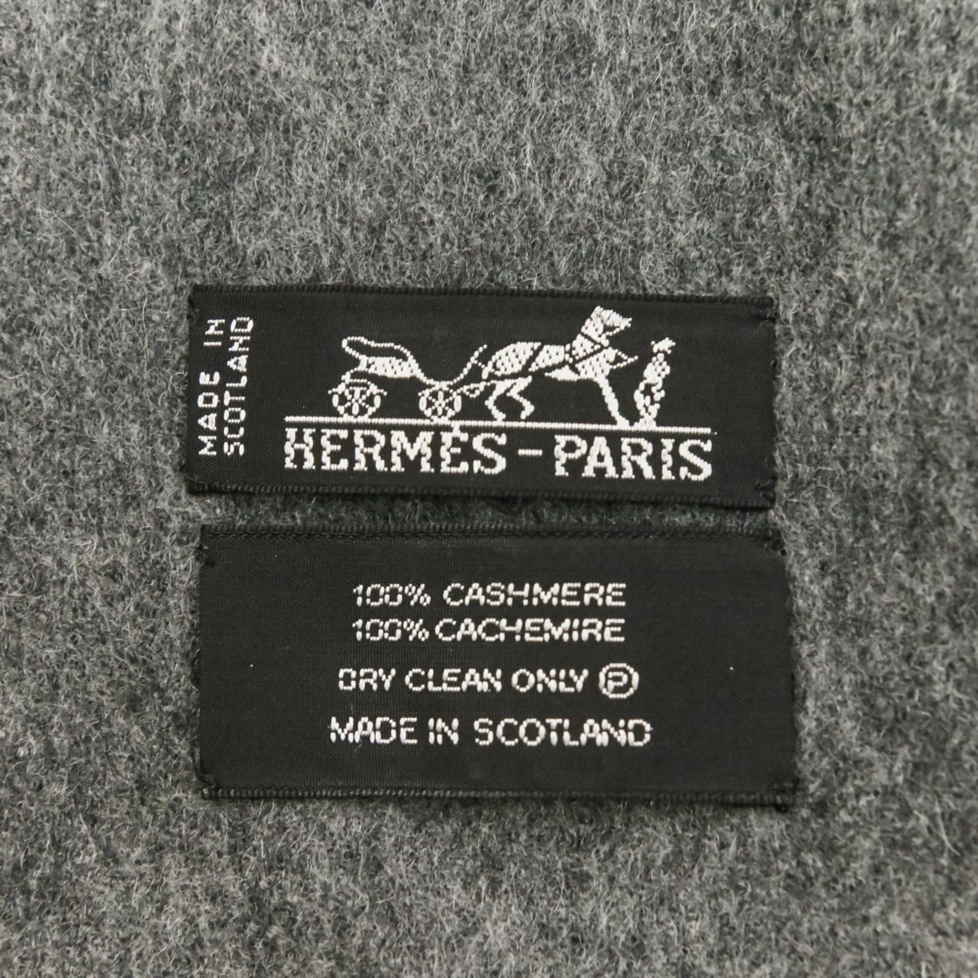 Hermes Hermes 100% Cashmere Fringe Large Stole/Scarf, Gray, Women's Size ONE SIZE - 8 Thumbnail