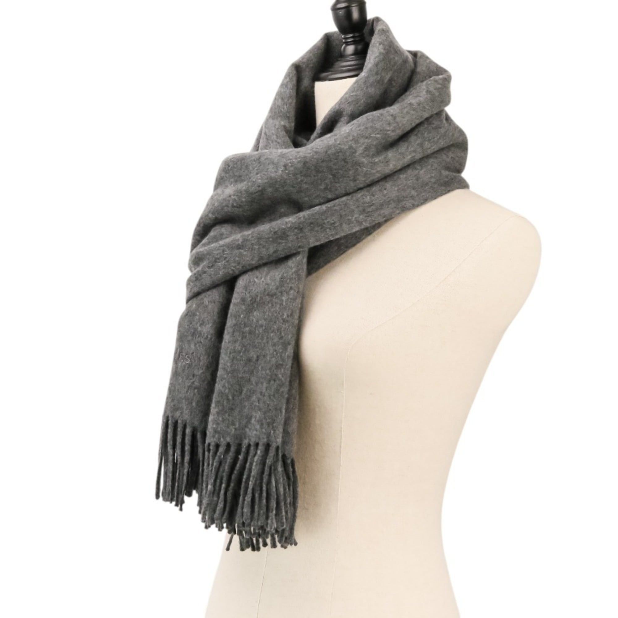Hermes Hermes 100% Cashmere Fringe Large Stole/Scarf, Gray, Women's Size ONE SIZE - 5 Thumbnail
