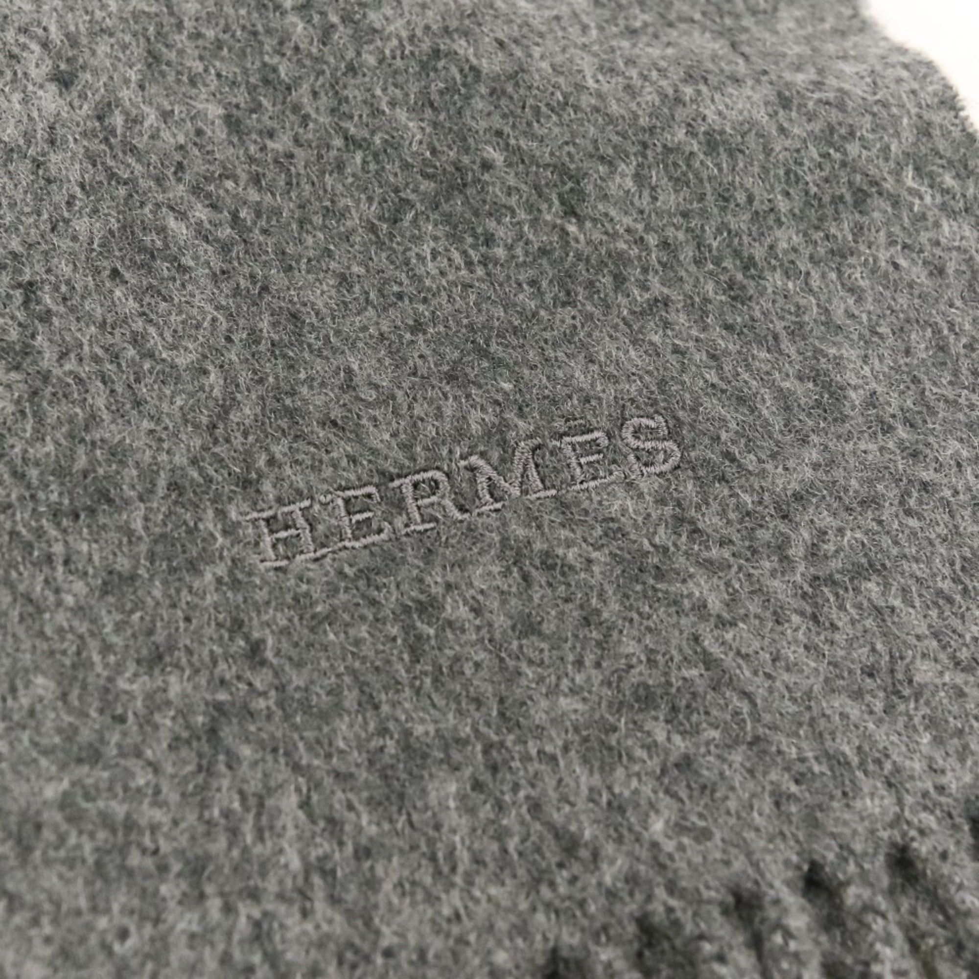 Hermes Hermes 100% Cashmere Fringe Large Stole/Scarf, Gray, Women's Size ONE SIZE - 7 Thumbnail