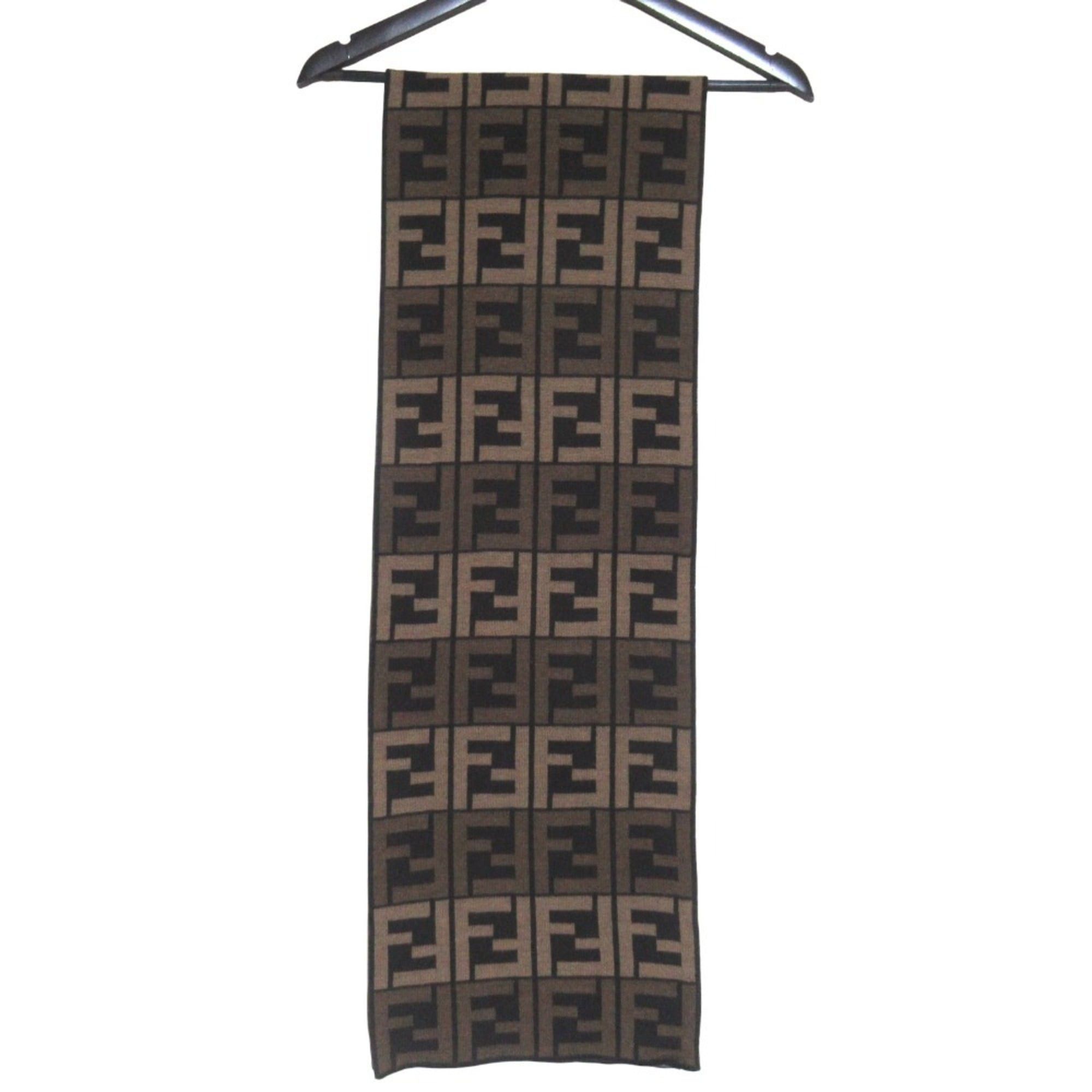 Fendi FENDI Zucca pattern knit scarf, brown x black, for men and women. Size ONE SIZE - 2 Thumbnail