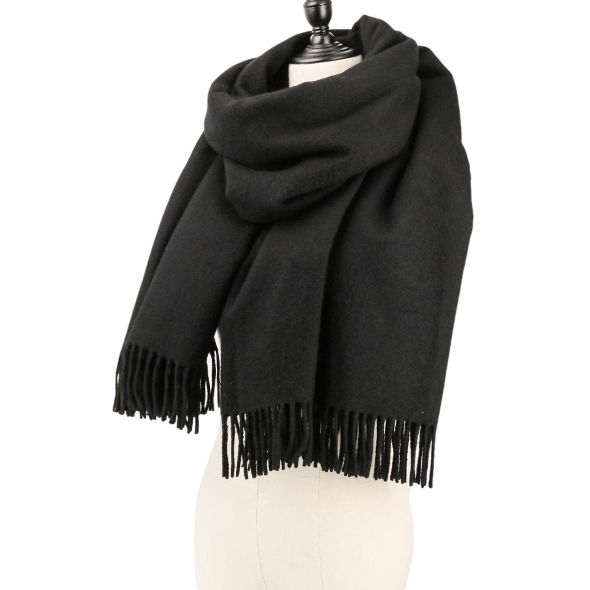 Hermes Hermes Fringe Cashmere Stole Scarf Black Men's Women's Size ONE SIZE - 5 Thumbnail