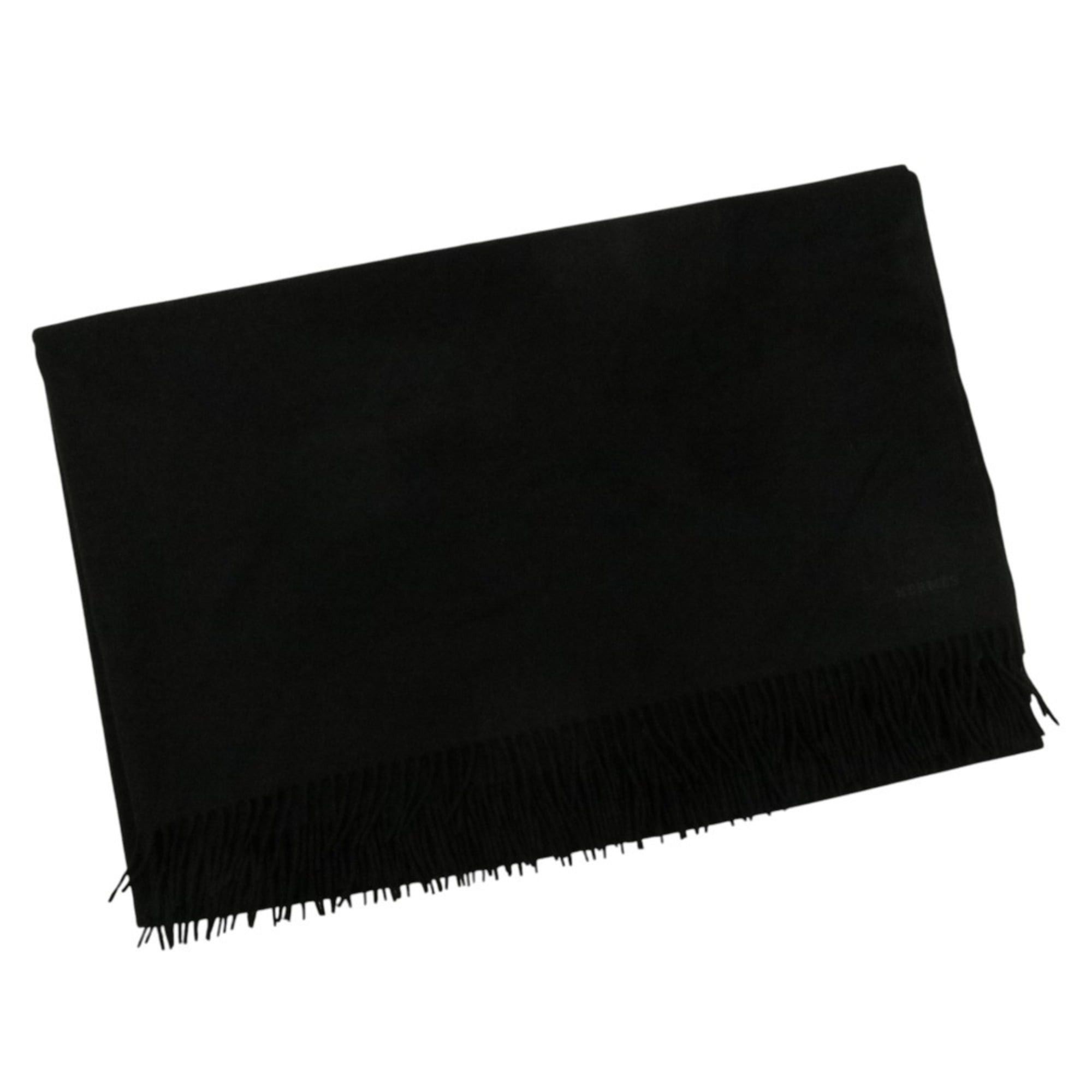 Hermes Hermes Fringe Cashmere Stole Scarf Black Men's Women's Size ONE SIZE - 2 Thumbnail