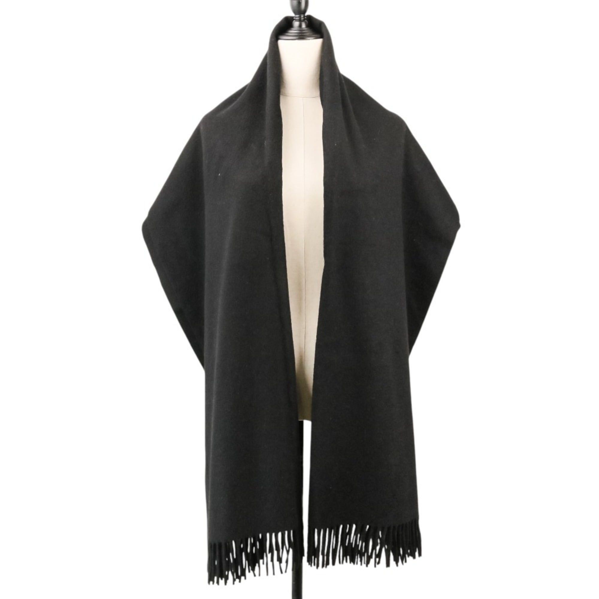 Hermes Hermes Fringe Cashmere Stole Scarf Black Men's Women's Size ONE SIZE - 6 Thumbnail