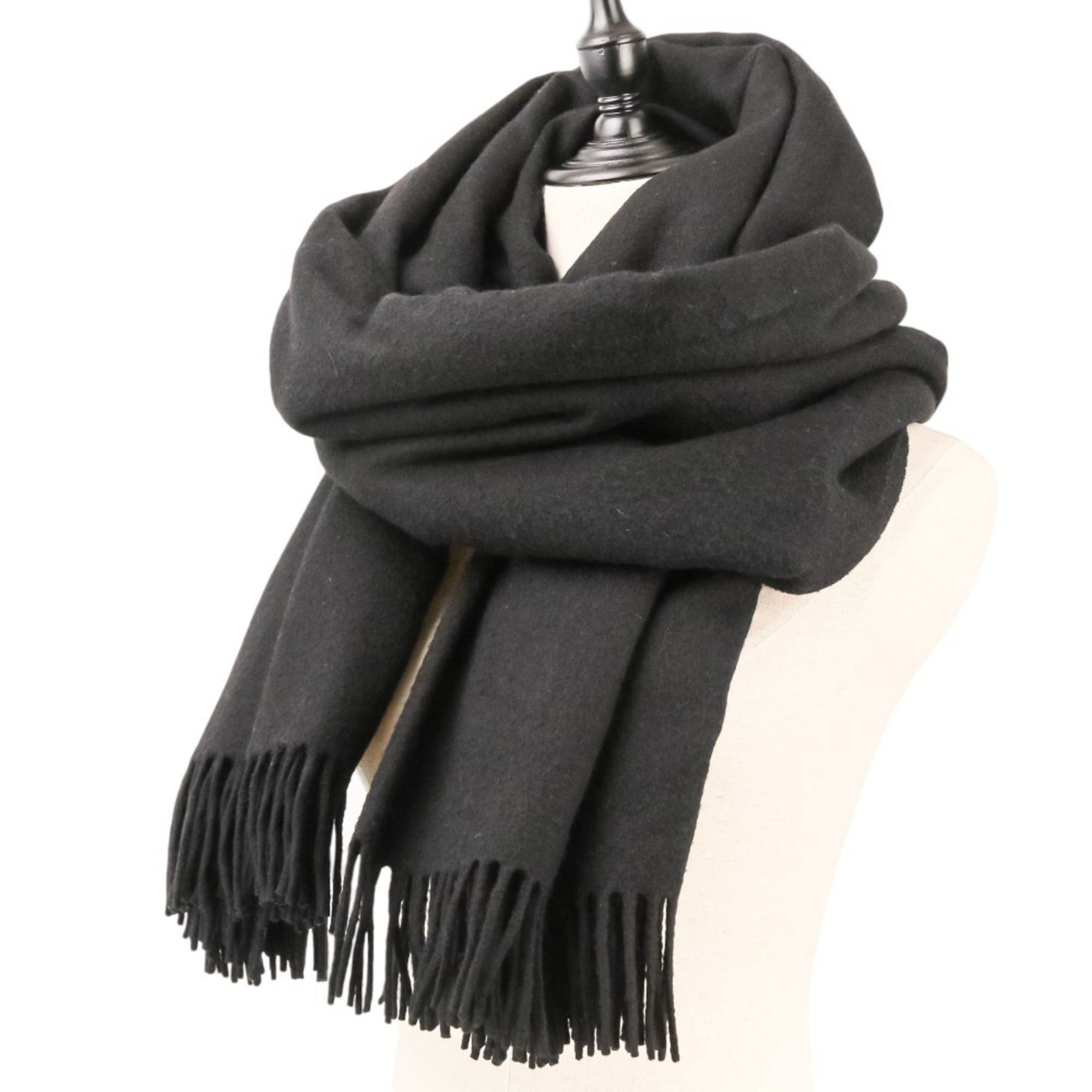 Hermes Hermes Fringe Cashmere Stole Scarf Black Men's Women's Size ONE SIZE - 7 Thumbnail