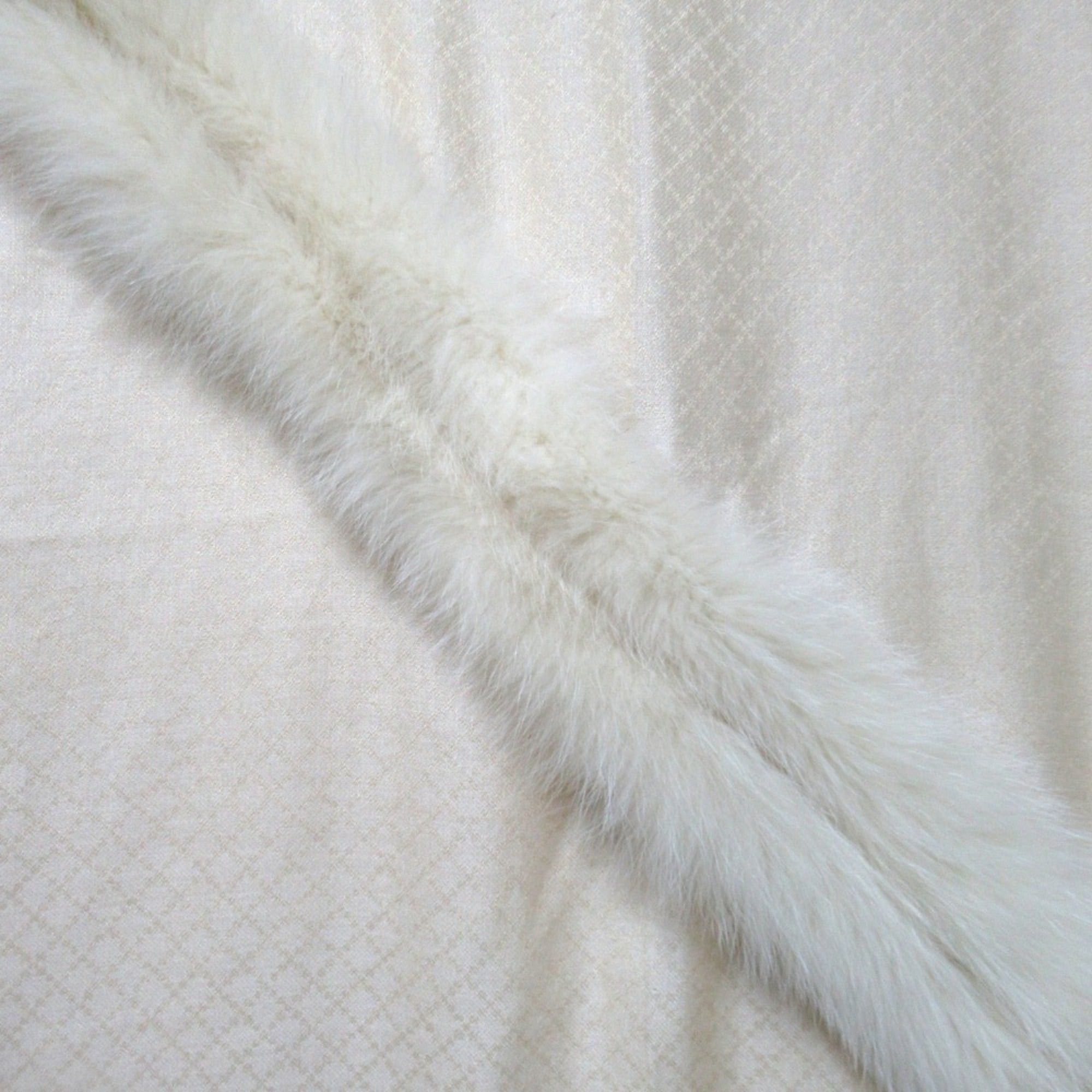 Gucci GUCCI Diamante Jacquard Fox Fur Silk Wool Stole Shawl Beige Women's Size ONE SIZE - 2 Thumbnail