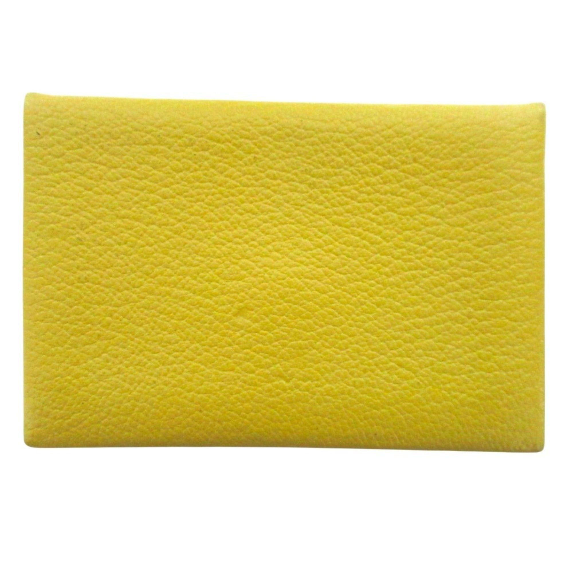 Hermes HERMES Chevre Calvi Business Card Holder/Card Case/Pass Case, D Stamp, Jaune Naple Yellow, Men's/Women's Size ONE SIZE - 2 Thumbnail
