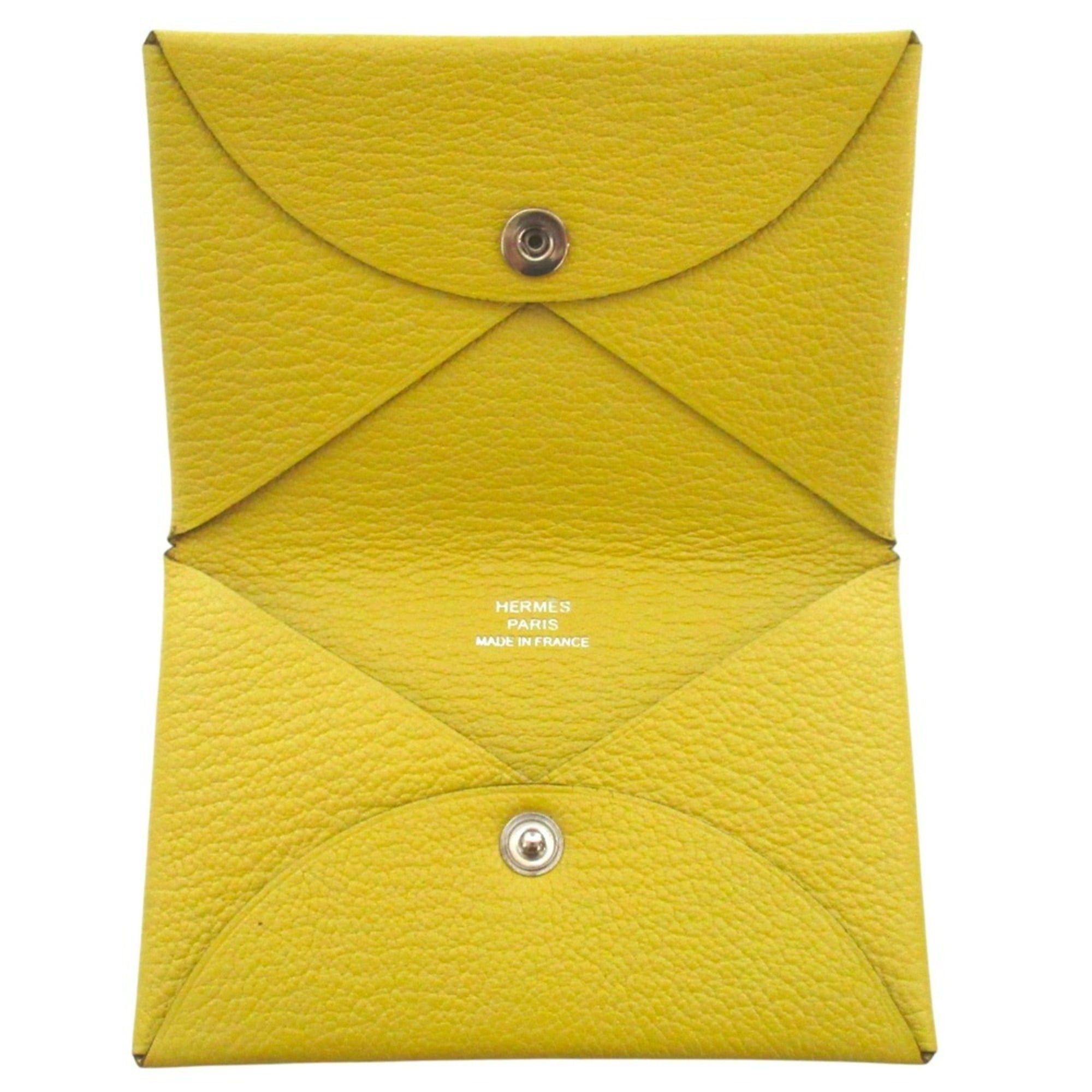 Hermes HERMES Chevre Calvi Business Card Holder/Card Case/Pass Case, D Stamp, Jaune Naple Yellow, Men's/Women's Size ONE SIZE - 5 Thumbnail