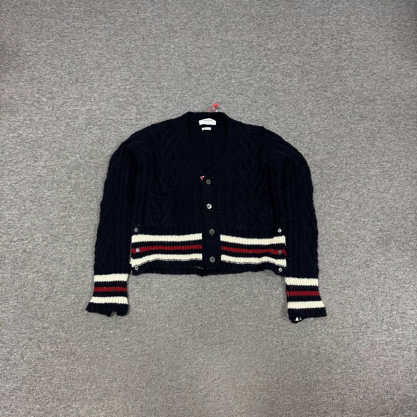 Thom Browne Thom Browne Stripe Cable Knit Cardigan Size 4 Size US XL / EU 56 / 4 - 2 Thumbnail