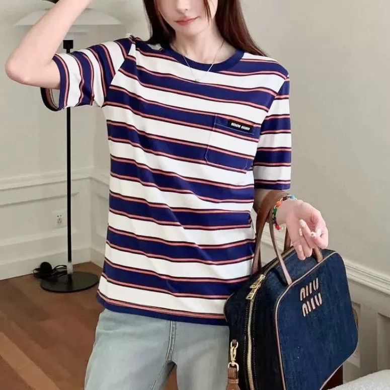 Miu Miu Miu Miu SS24 Striped Logo Pocket T-Shirt Size M Size M / US 6-8 / IT 42-44 - 2 Thumbnail