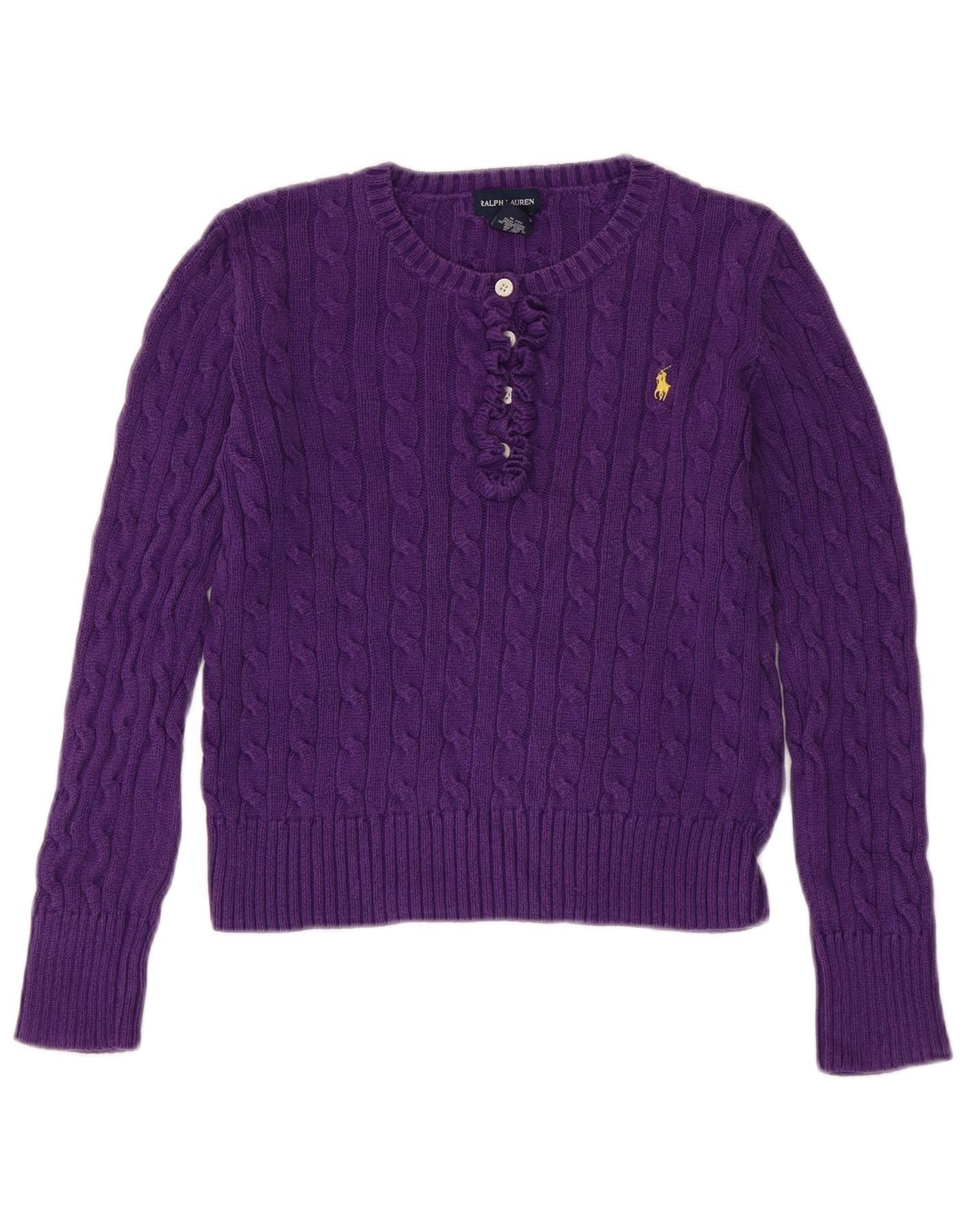 Ralph Lauren Girls Button Neck Jumper Sweater 12-13 Years Large Purple Size M / US 6-8 / IT 42-44 - 3 Thumbnail