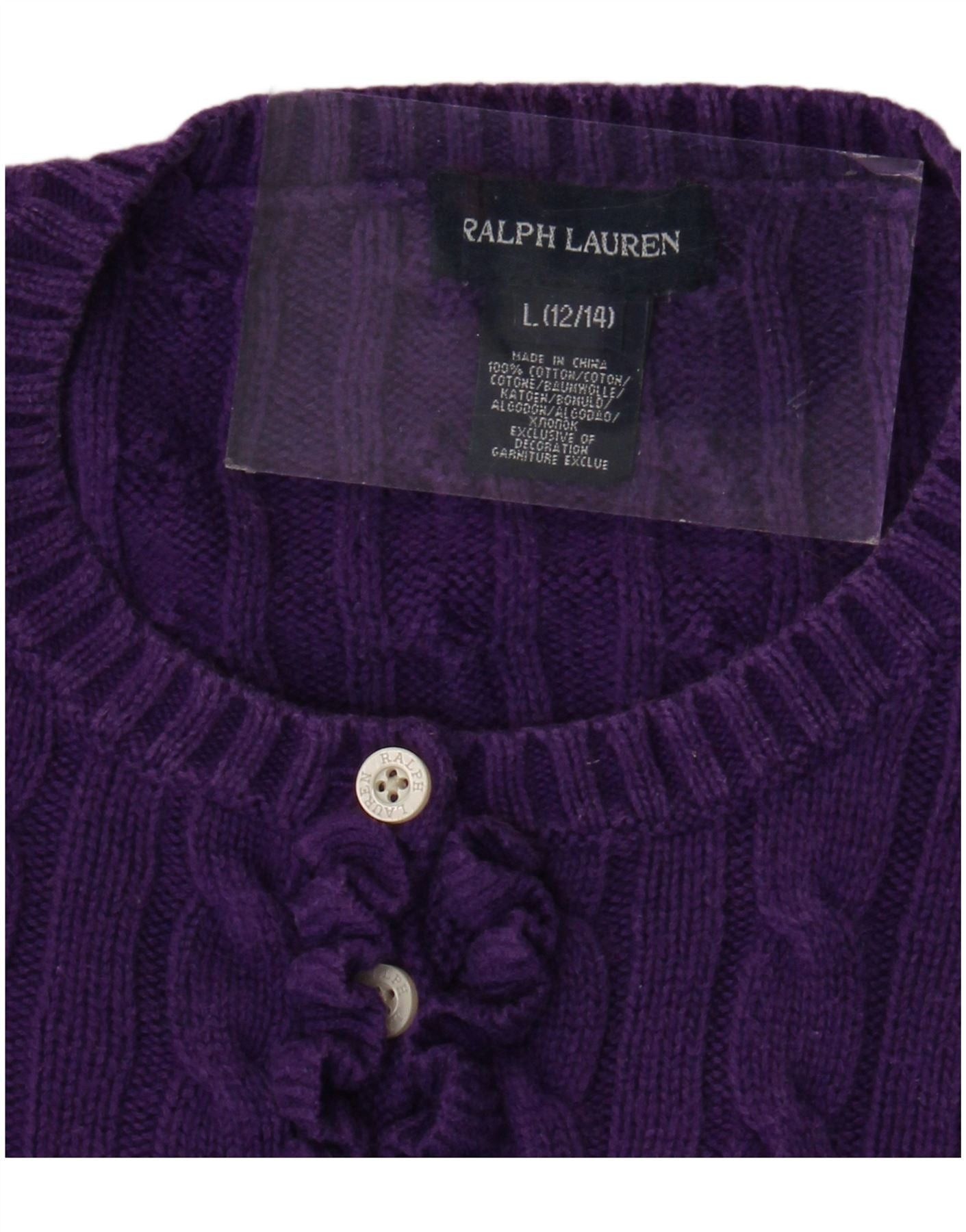 Ralph Lauren Girls Button Neck Jumper Sweater 12-13 Years Large Purple Size M / US 6-8 / IT 42-44 - 5 Thumbnail