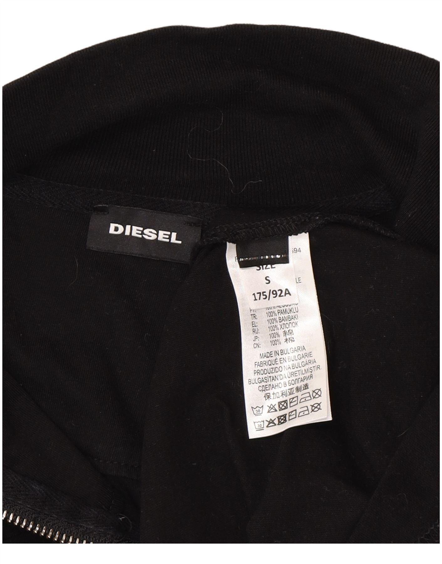 Diesel Mens Graphic Zip Neck Jumper Sweater Small Black Cotton Size US S / EU 44-46 / 1 - 4 Thumbnail