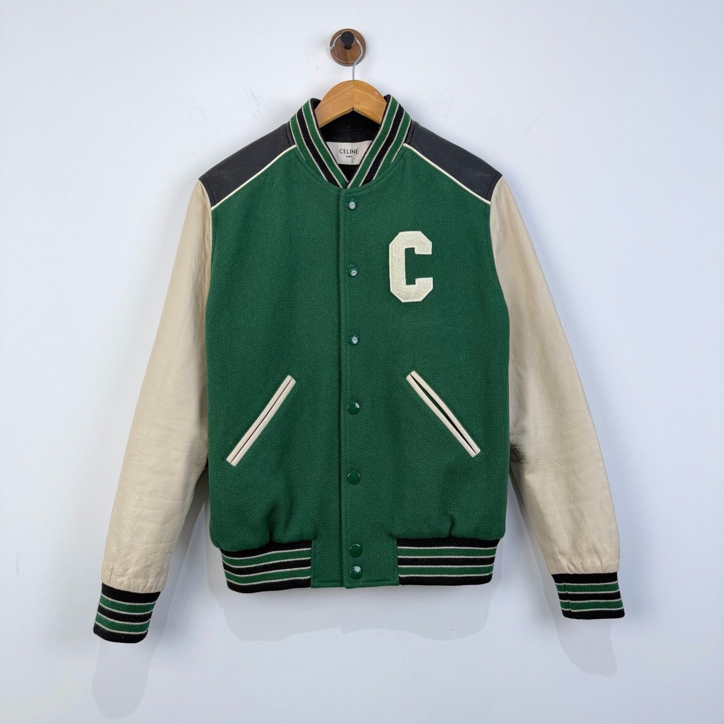 Celine Celine Logo Patch Leather Sleeve Varsity Jacket 46 Size US S / EU 44-46 / 1 - 2 Thumbnail