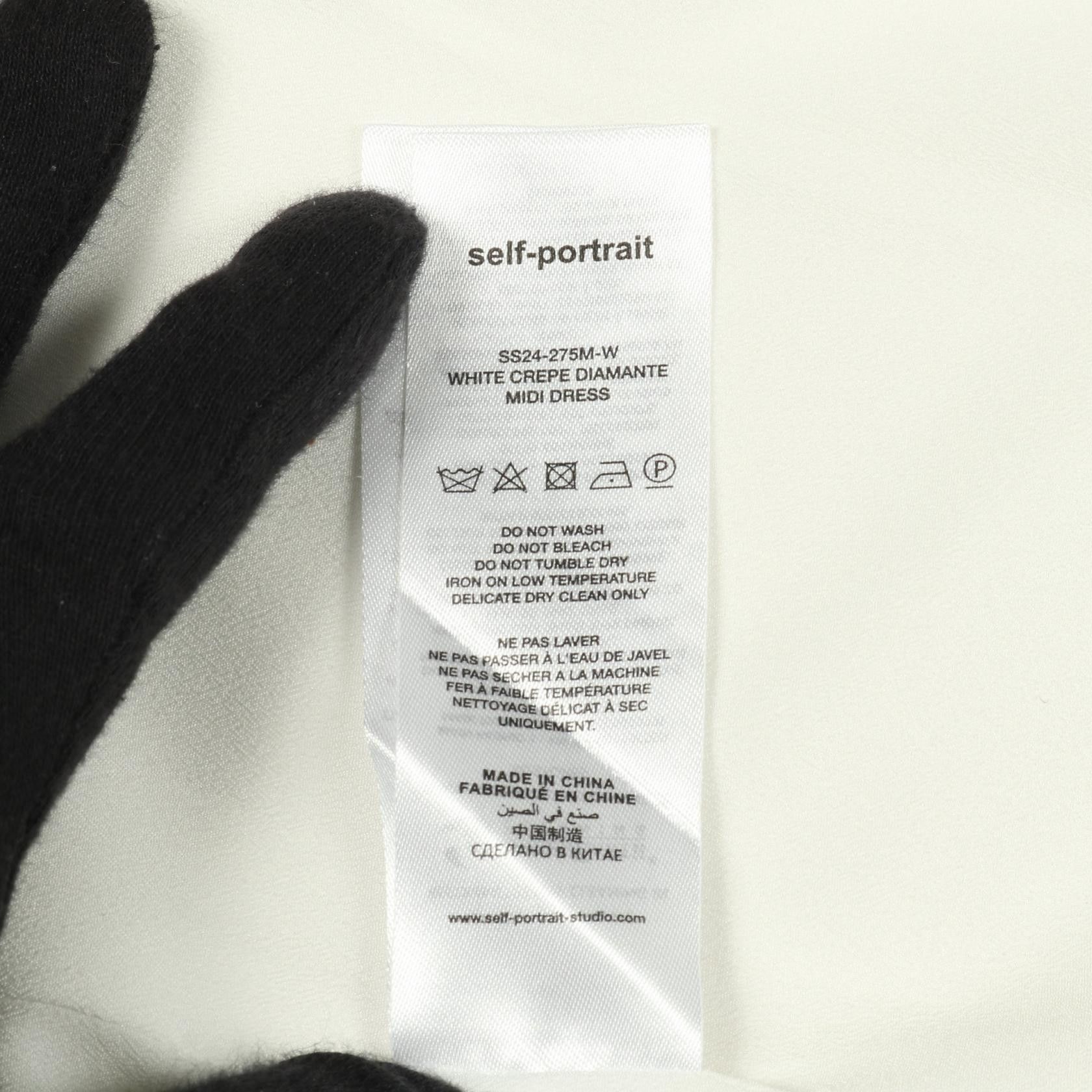 Other Other Self-Portrait WHITE CRAPE DIAMANTE MIDI DRESS Dress Textile Dresses DUTY FREE for USA Size ONE SIZE - 5 Thumbnail