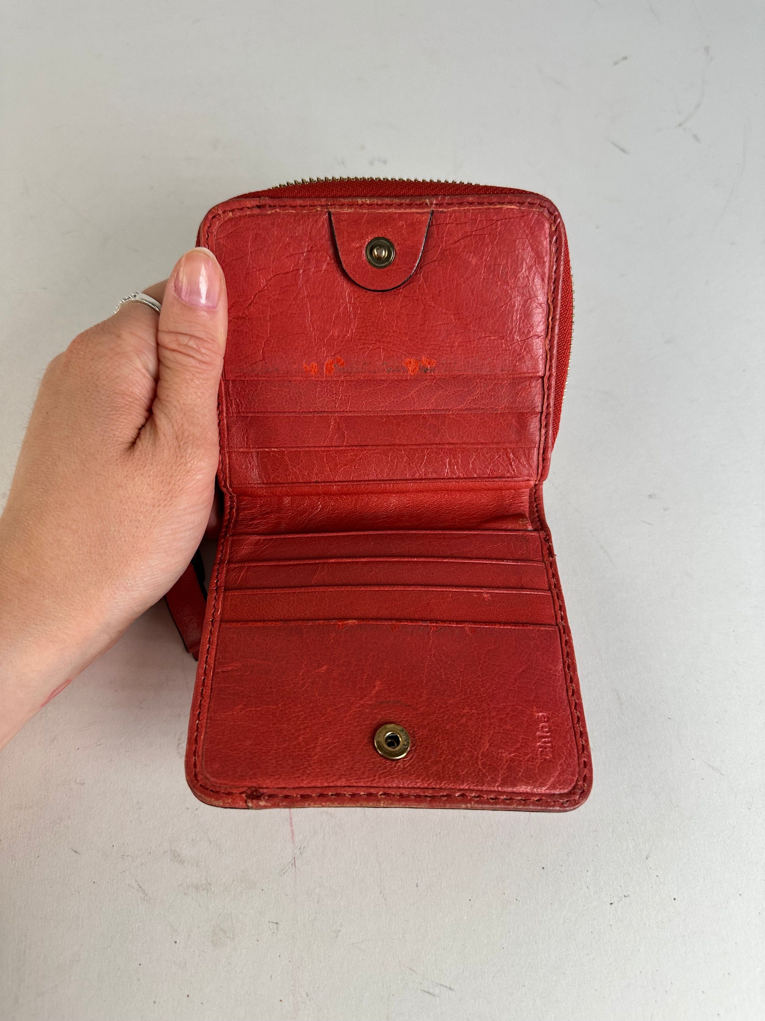 Chloe Vintage Leather Wallet / Card Holder Red Size ONE SIZE - 3 Thumbnail
