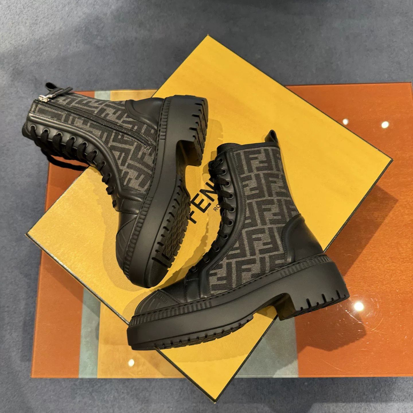 Fendi Fendi Logo Canvas Leather Martin Boots Size US 6 / IT 36 - 3 Thumbnail