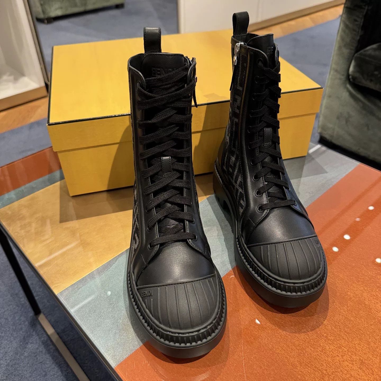 Fendi Fendi Logo Canvas Leather Martin Boots Size US 6 / IT 36 - 6 Thumbnail