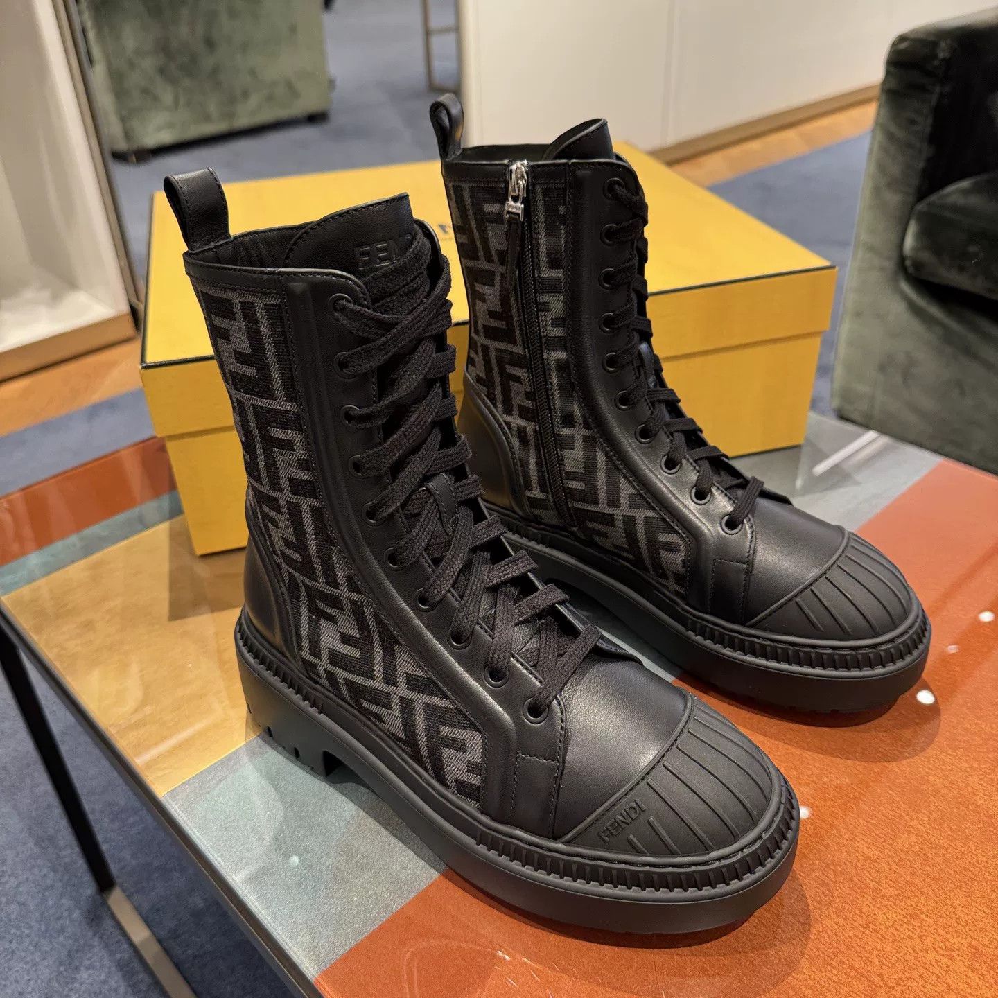 Fendi Fendi Logo Canvas Leather Martin Boots Size US 6 / IT 36 - 5 Thumbnail