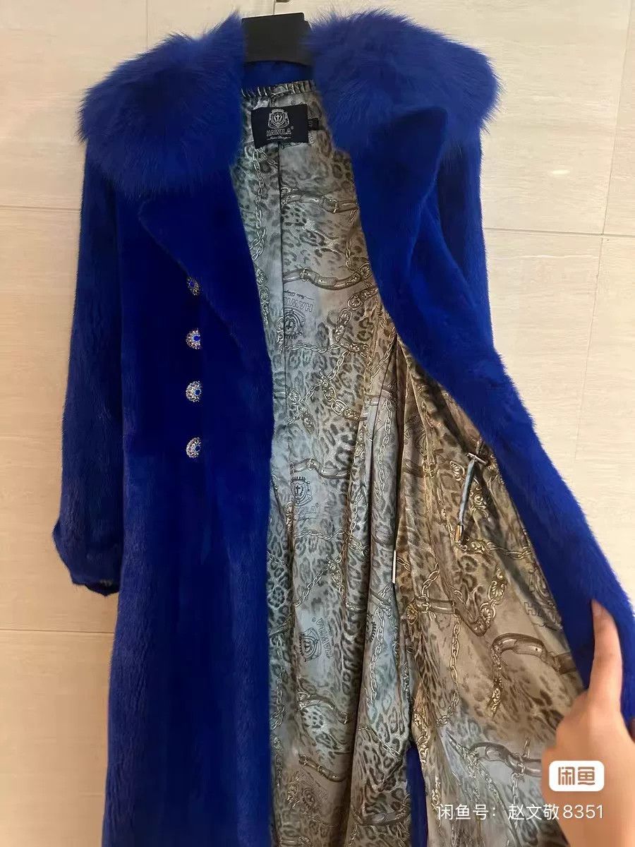Halmanera HAWILA Blue Long Mink Fur Coat Size M / US 6-8 / IT 42-44 - 3 Thumbnail